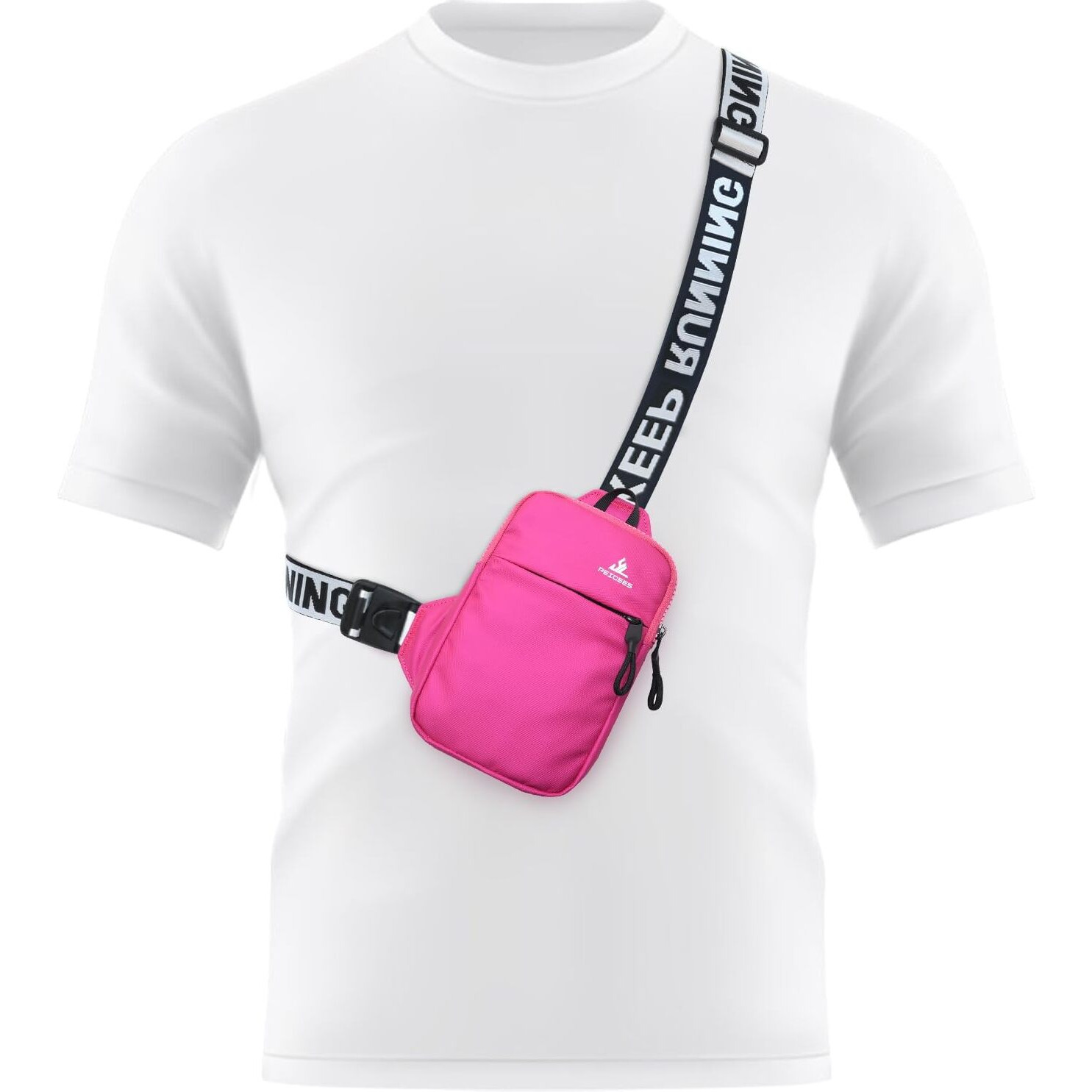 Peicees Mini Crossbody Sling Bag Chest Bag Dual Pocket Water Resistant Fanny Pack Running Phone Holder For Men Women Workout Travel, Rose