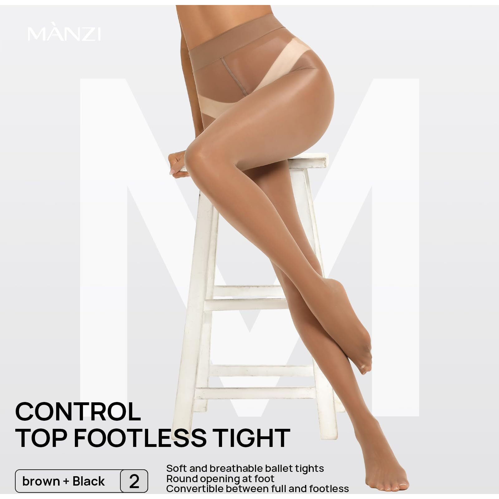 Manzi 2 Pairs Women's Shiny Sheer Pantyhose Gloss Tights High Waist Nylons Silk Smooth Oil Shimmer Stockings Tights Black Brown L-Xl