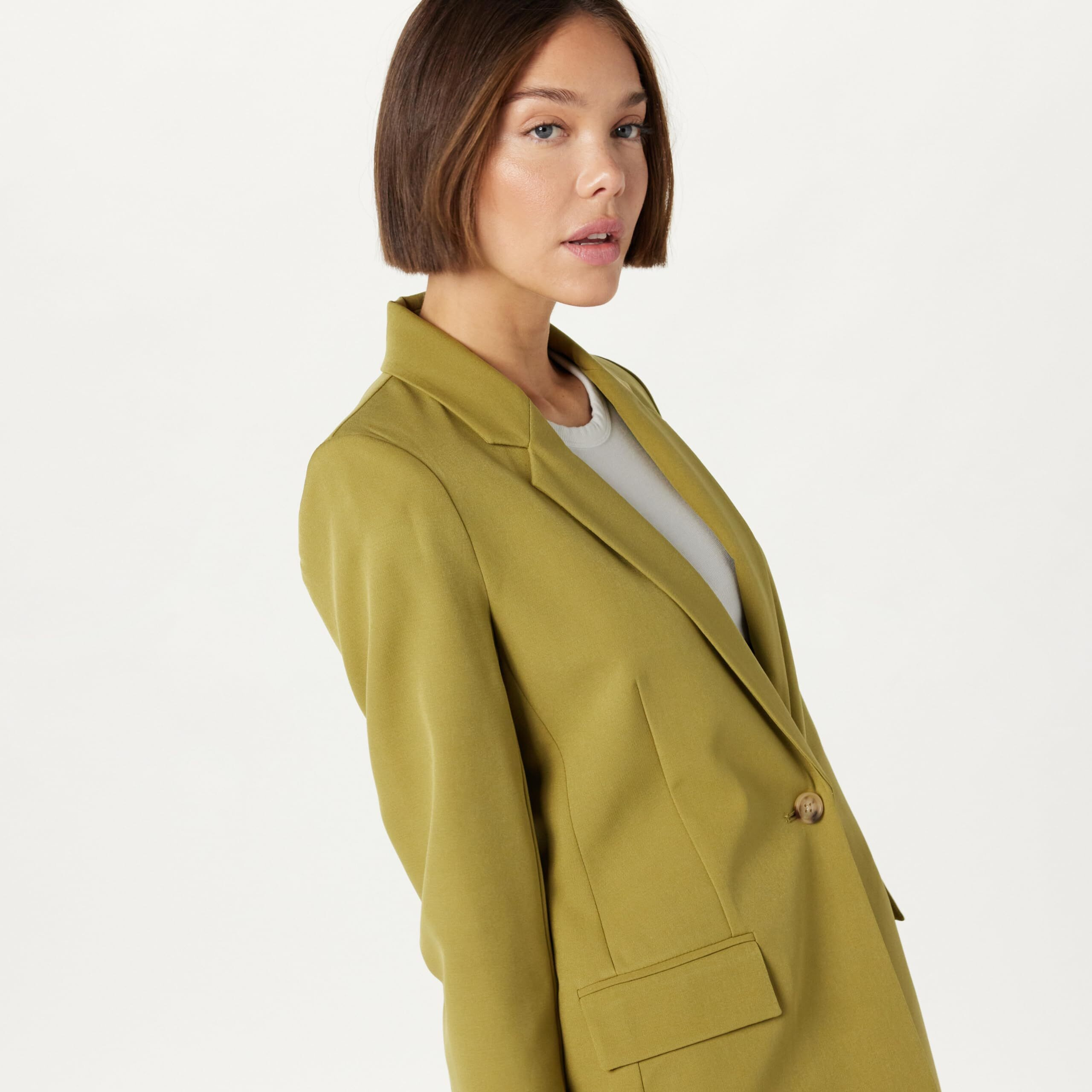 The Drop Women's Blake Long Blazer, Olive Oil Xs