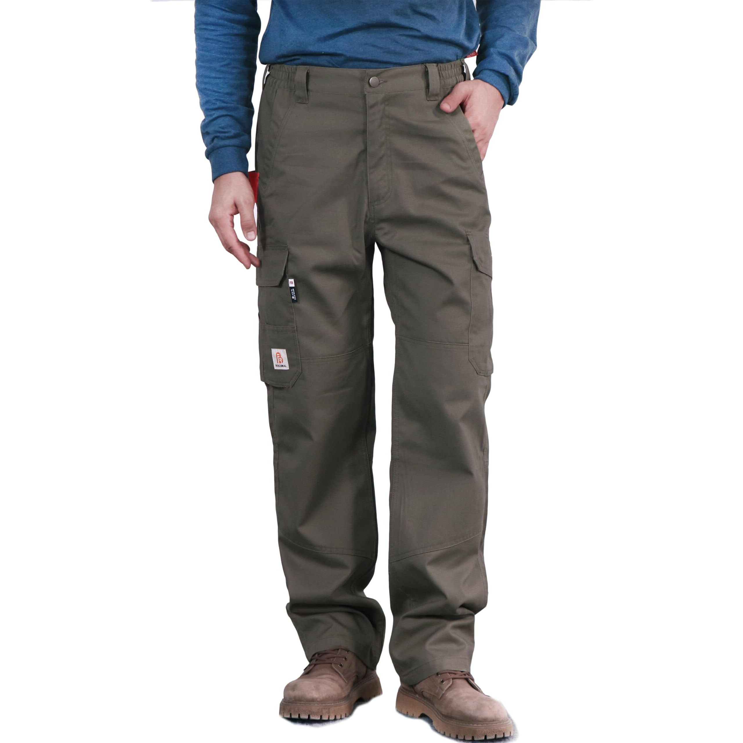 Bocomal Fr Pants For Men Utility Cargo Pockets Flame Resistant/Fire Retardant Carpenter Water Oil Repellent Finish Arm Green