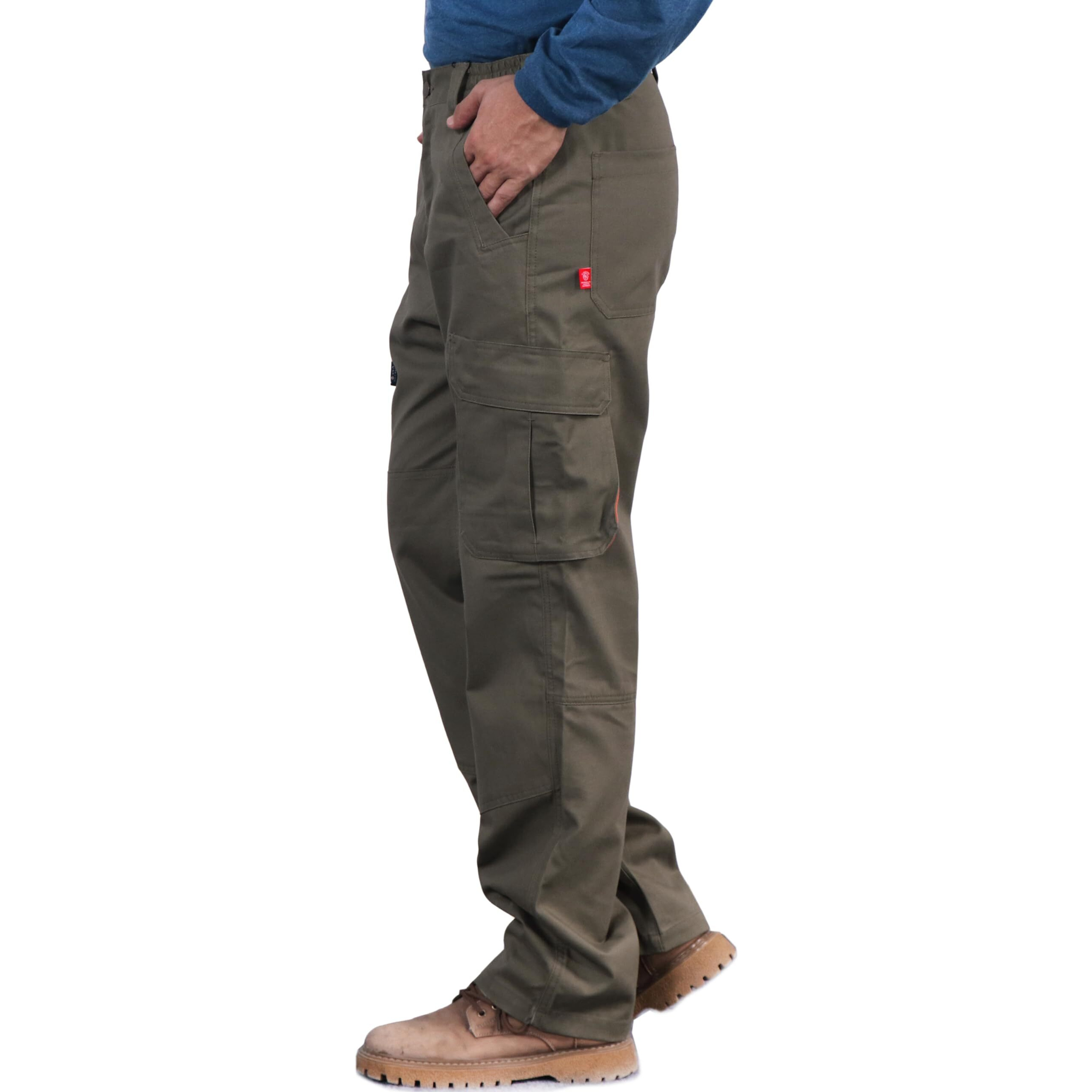 Bocomal Fr Pants For Men Utility Cargo Pockets Flame Resistant/Fire Retardant Carpenter Water Oil Repellent Finish Arm Green
