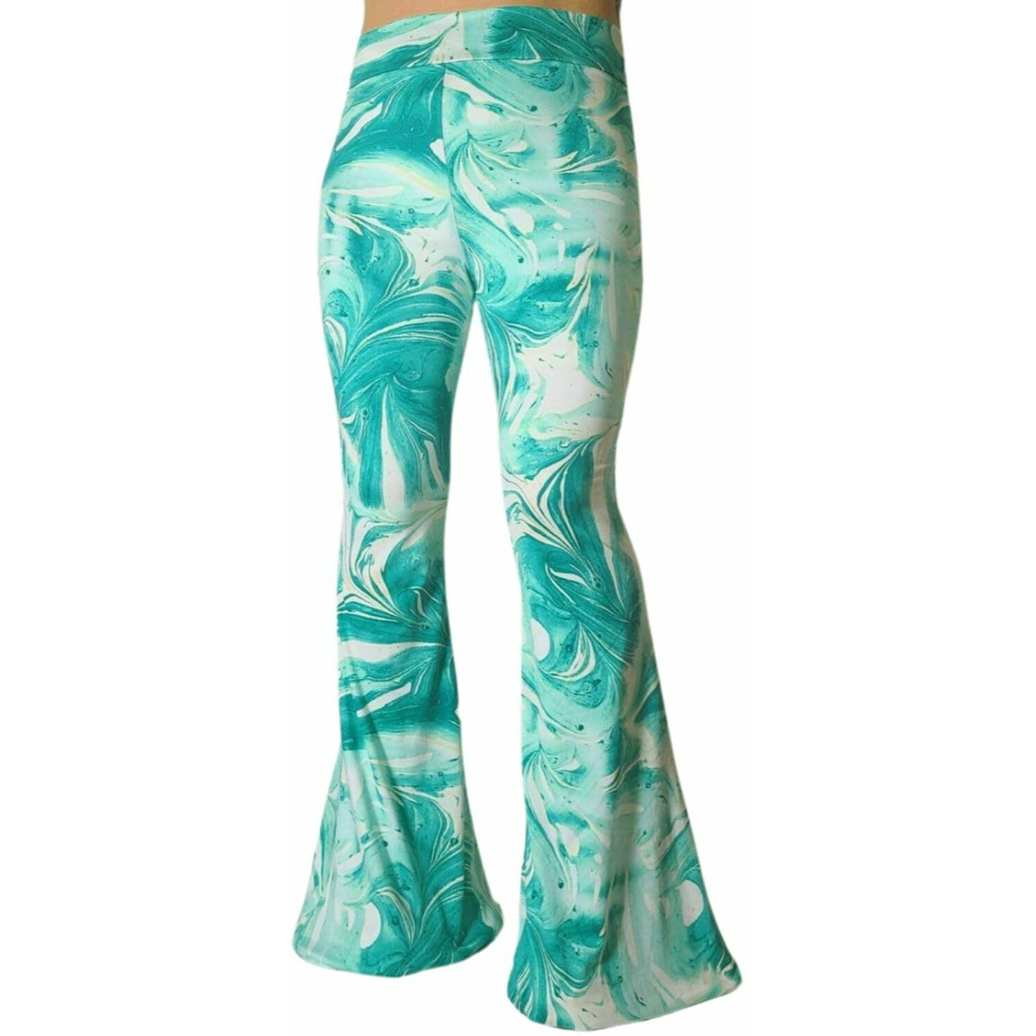 Shopmytrend Smt Women's High Waist Wide Leg Long Bell Bottom Yoga Pants Small Ink&Oil Green