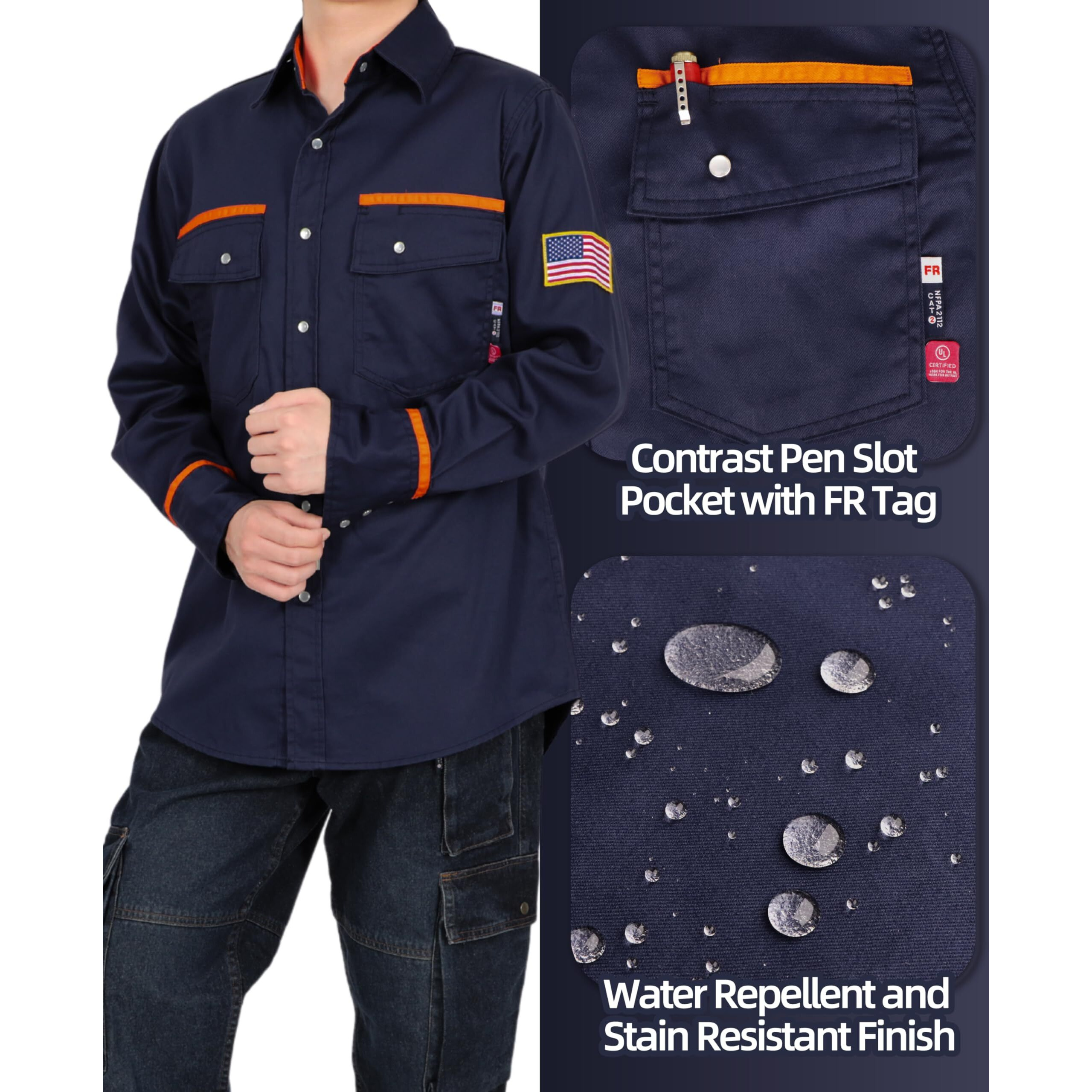 Bocomal Fr Shirts For Men Flame Resistant Light Weight Nfpa2112 Fire Retardant Welding Shirt Water & Oil Repellent Finish