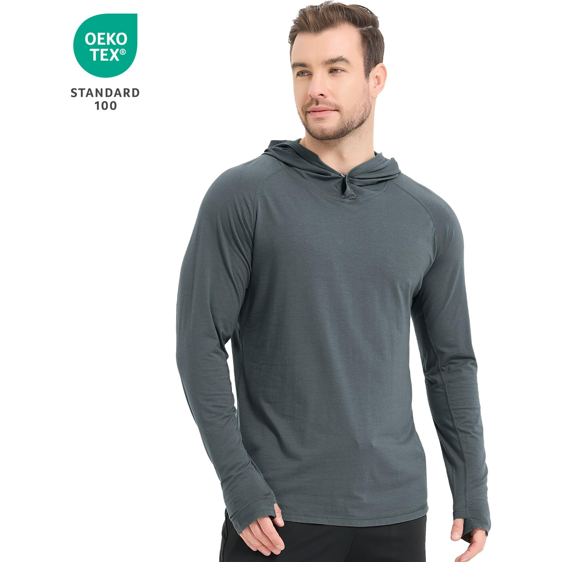 Netdraw Men's Ultra-Soft Bamboo Viscose Hoodie Shirt Upf 50+ Sun Protection Long Sleeve Lightweight Spf Fishing Hiking Uv Shirt (Oil Grey, Large)