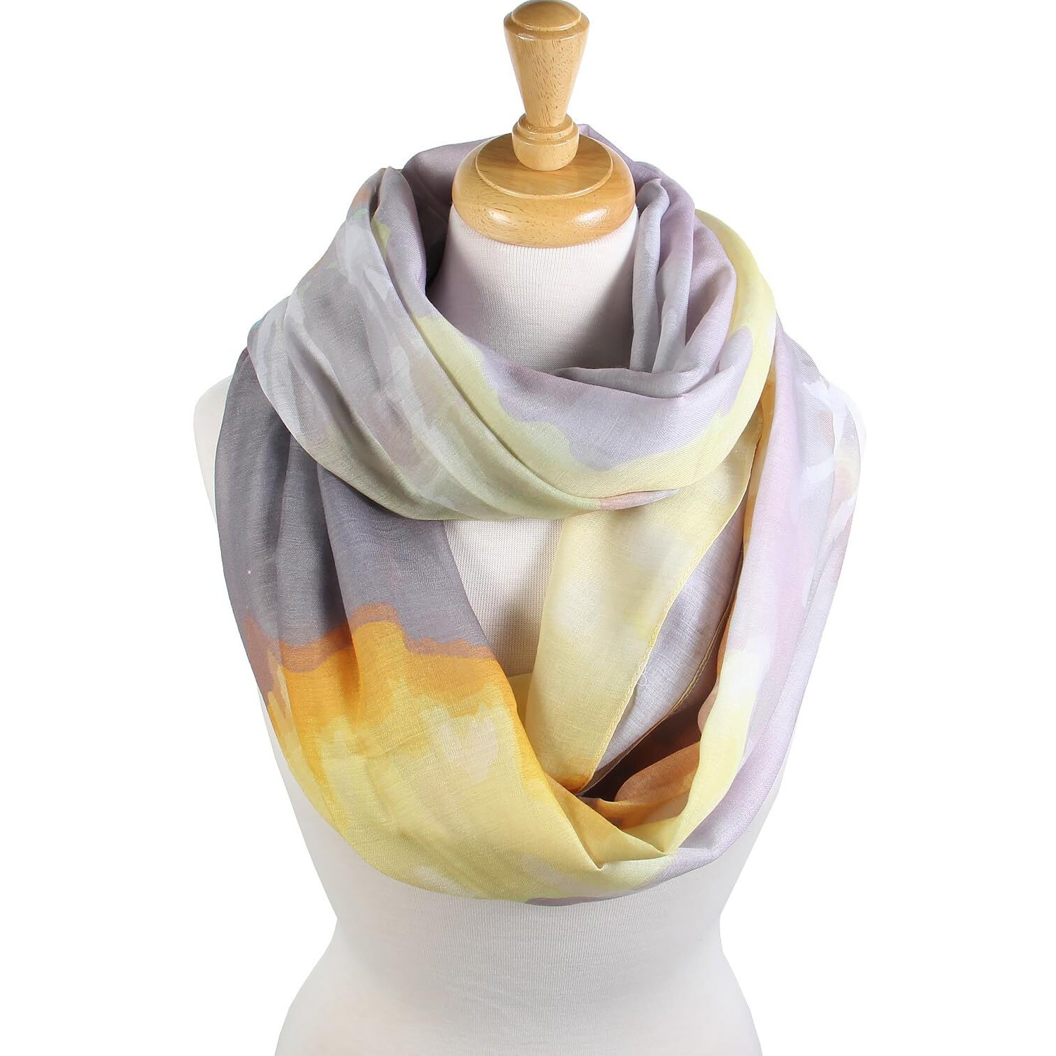 Scarfand's Mixed Colors Oil Paint Tie-Dye Spring Fashion Versatile Lightweight Infinity Scarves Head Wrap (Tie-Dye Gray/Yellow)