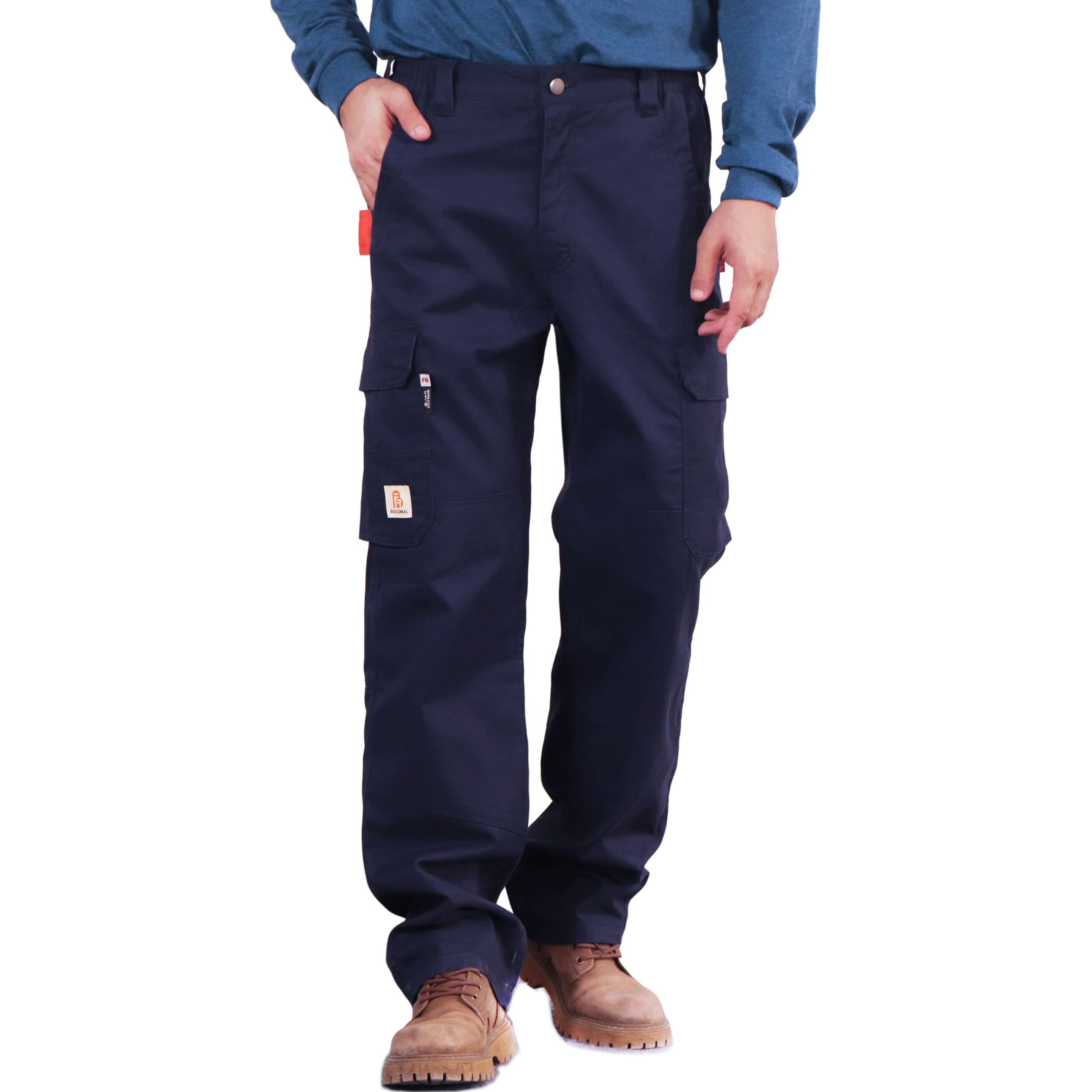 Bocomal Fr Pants For Men Utility Cargo Pockets Flame Resistant/Fire Retardant Carpenter Water Oil Repellent Finish Navy