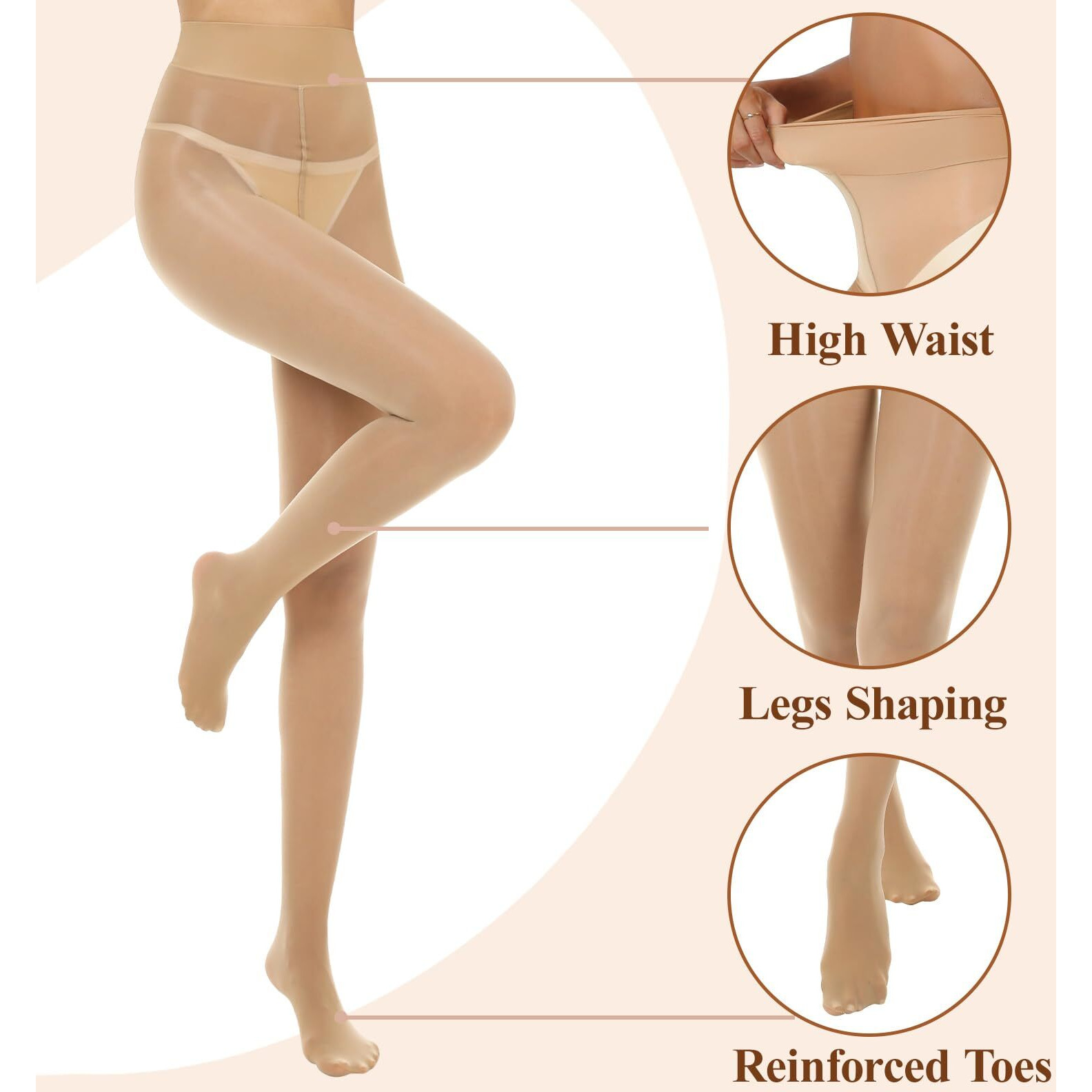 Aaronano 2 Pairs Natural Shiny Pantyhose For Women High Waist Silk Oil Shimmer Sheer Tights S-M