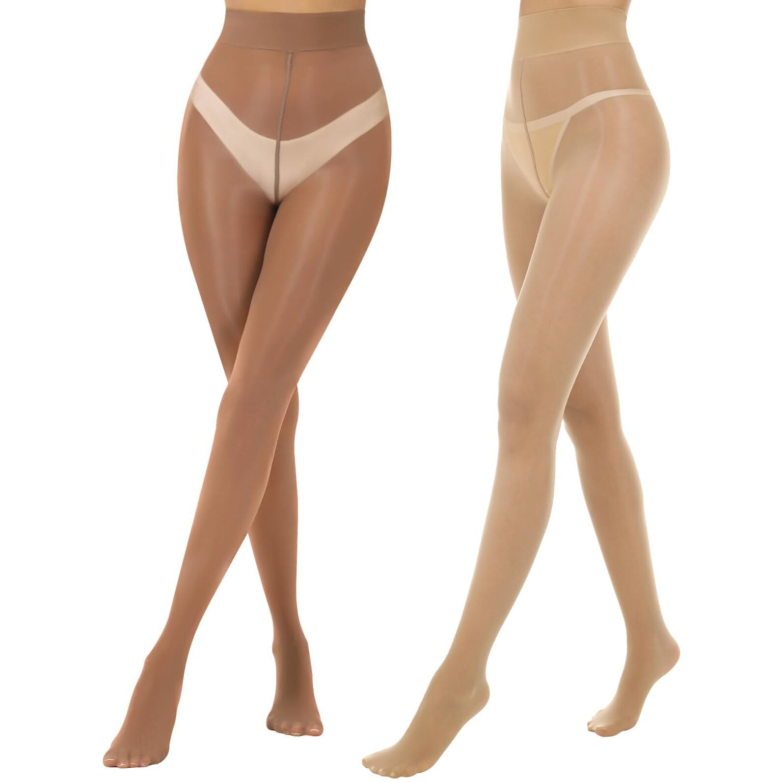 Aaronano 2 Pairs Shiny Pantyhose For Women High Waist Silk Oil Shimmer Sheer Tights