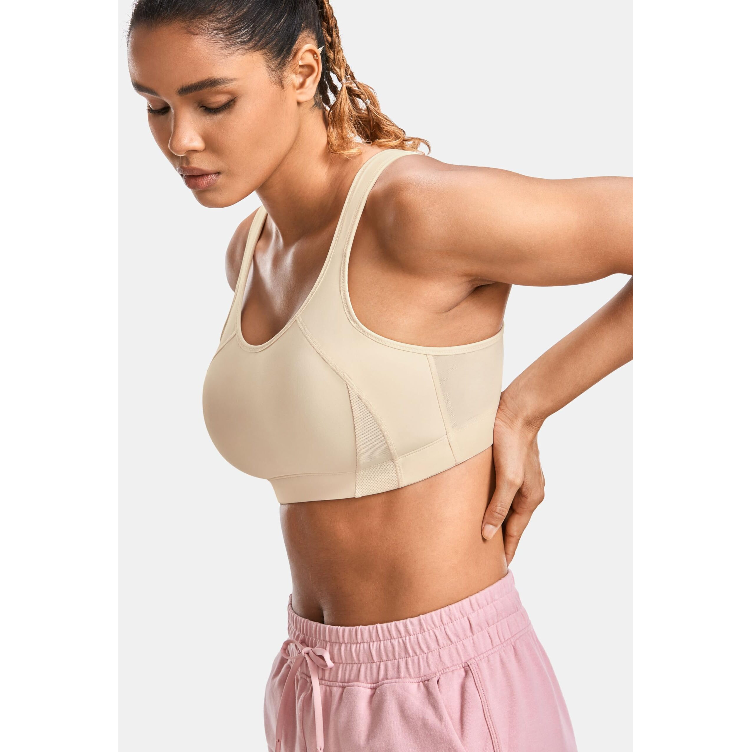 Syrokan Bounce Control Plus Size Sports Bras For Women High Support Double Back Hooks Full Coverage Padded Wireless Bra Oil Gray 42C