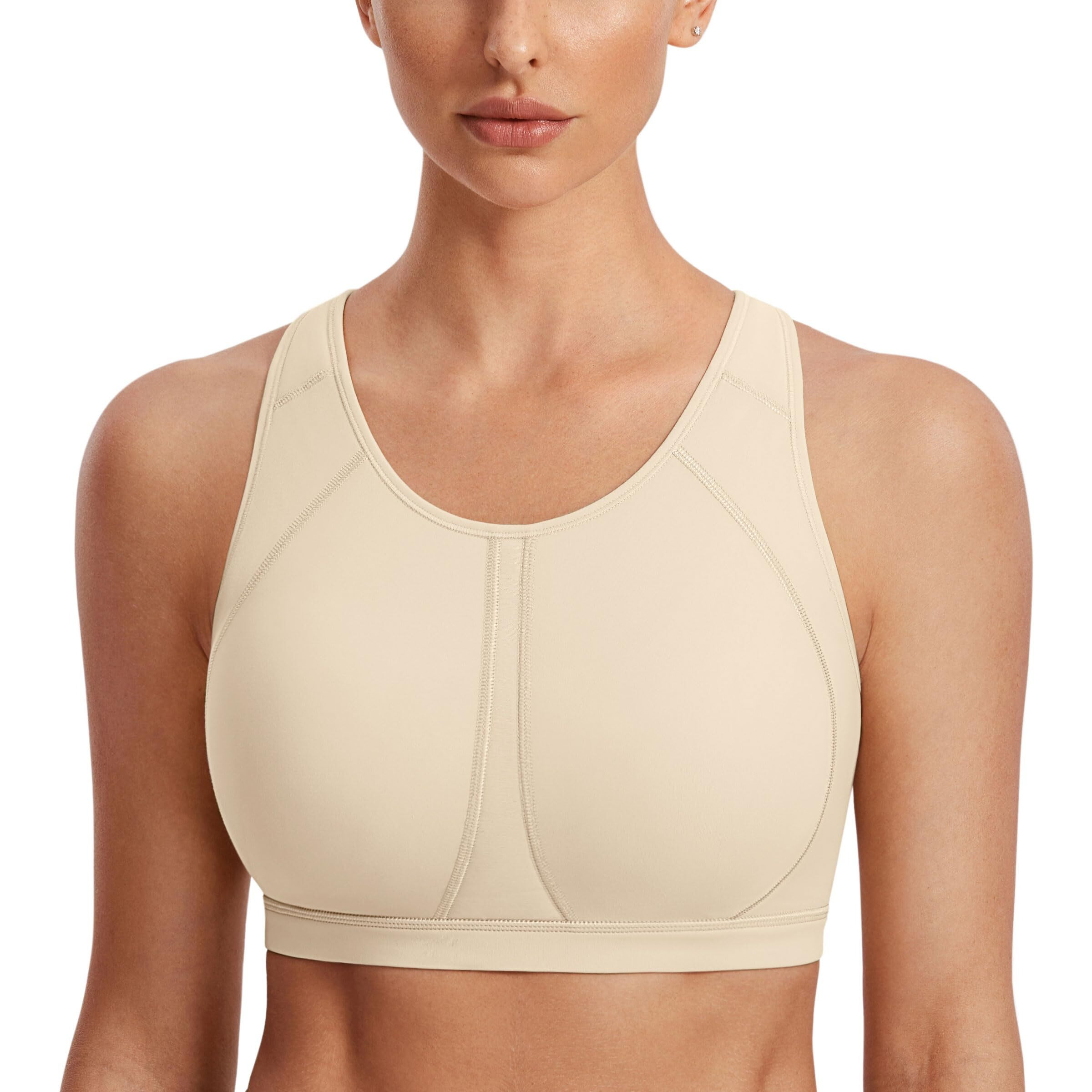 Syrokan Full Coverage Plus Size Sports Bras For Women High Support Racerback Padded Bras For Women No Underwire Oil Beige 38F
