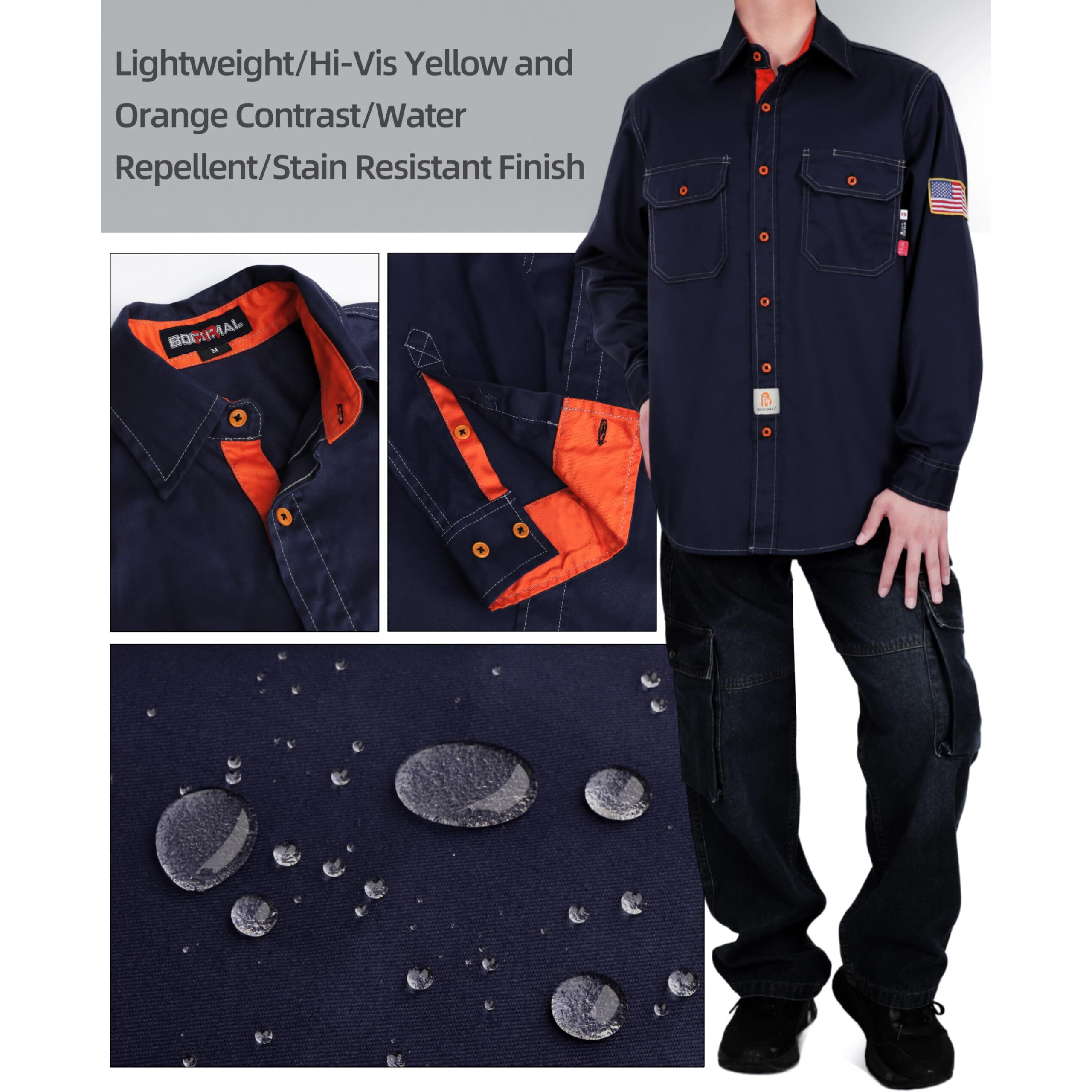 Bocomal Fr Shirts For Men Flame Resistant Light Weight Nfpa2112 Fire Retardant Welding Shirt Water & Oil Repellent Finish