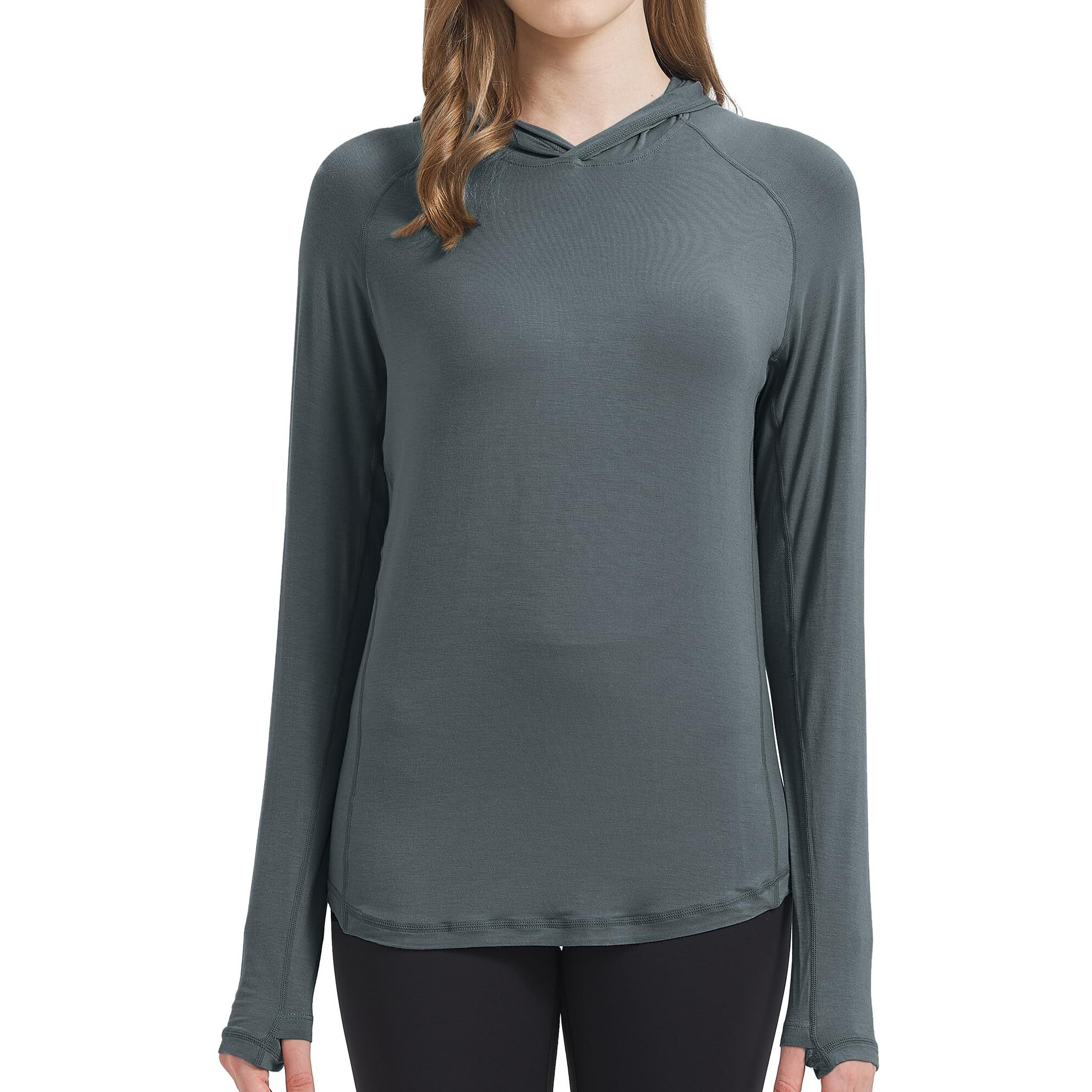 Netdraw Women's Ultra-Soft Bamboo Viscose Hoodie Sun Protection Long Sleeve Spf Outdoor Fishing Hiking Shirt (Oil Grey Blue, Large)