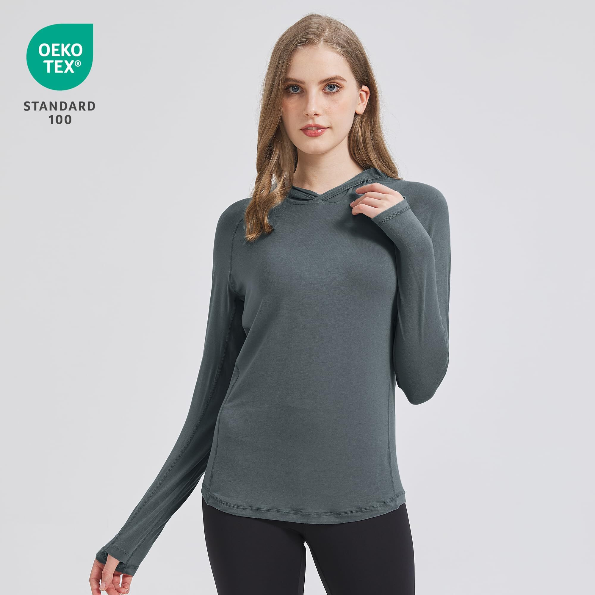 Netdraw Women's Ultra-Soft Bamboo Viscose Hoodie Sun Protection Long Sleeve Spf Outdoor Fishing Hiking Shirt (Oil Grey Blue, Large)