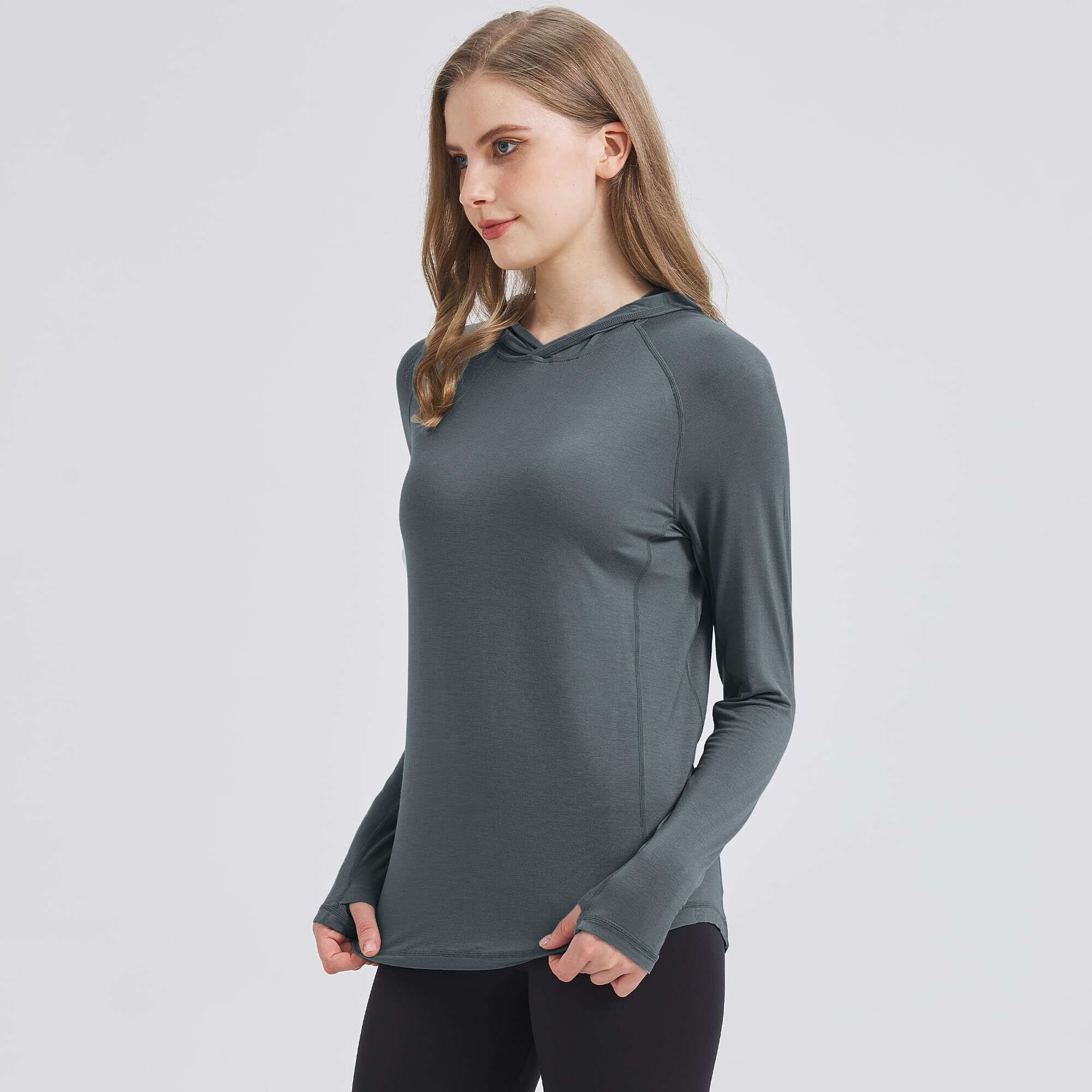 Netdraw Women's Ultra-Soft Bamboo Viscose Hoodie Sun Protection Long Sleeve Spf Outdoor Fishing Hiking Shirt (Oil Grey Blue, Large)