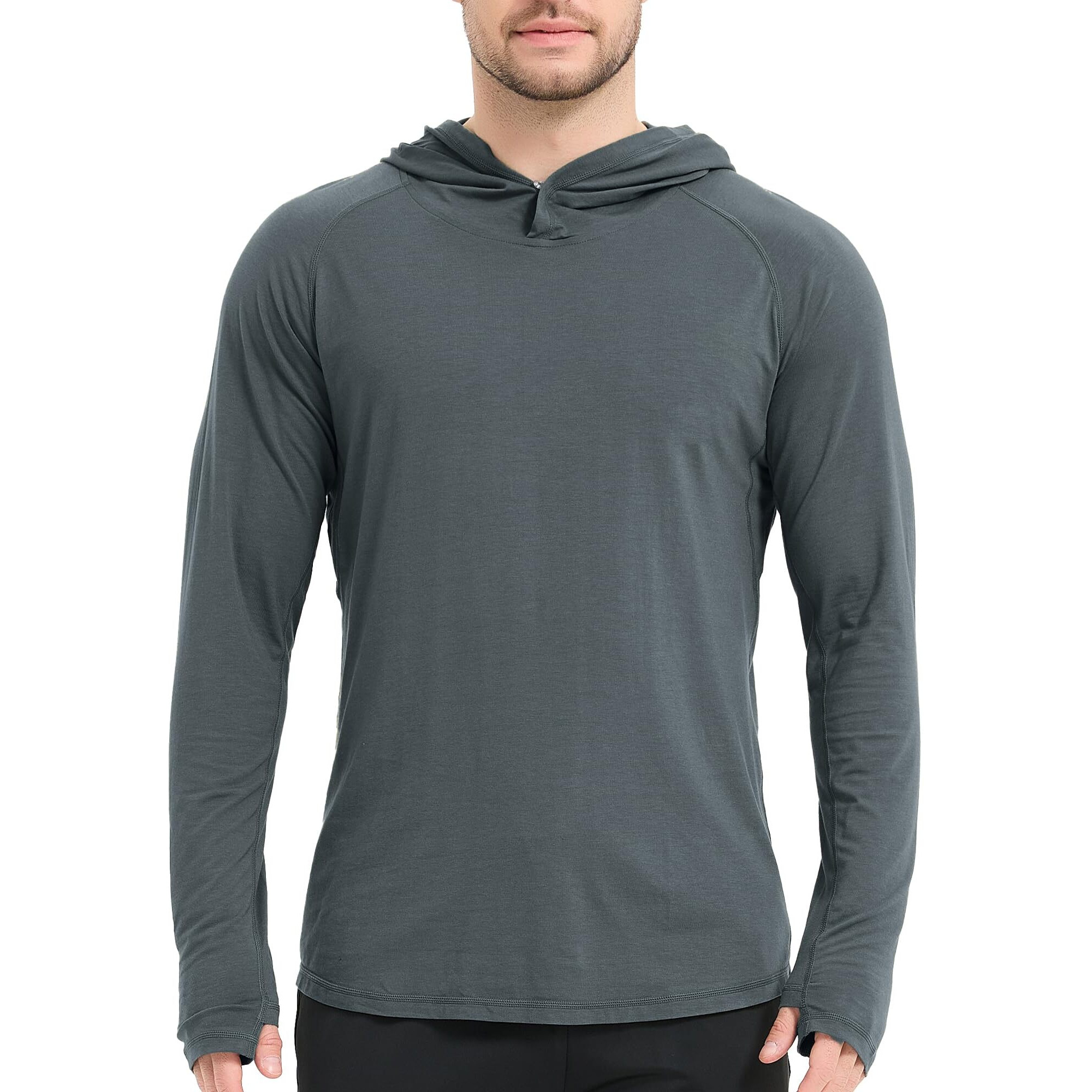 Netdraw Men's Ultra-Soft Bamboo Viscose Hoodie Shirt Upf 50+ Sun Protection Long Sleeve Lightweight Spf Fishing Hiking Uv Shirt (Oil Grey, Small)