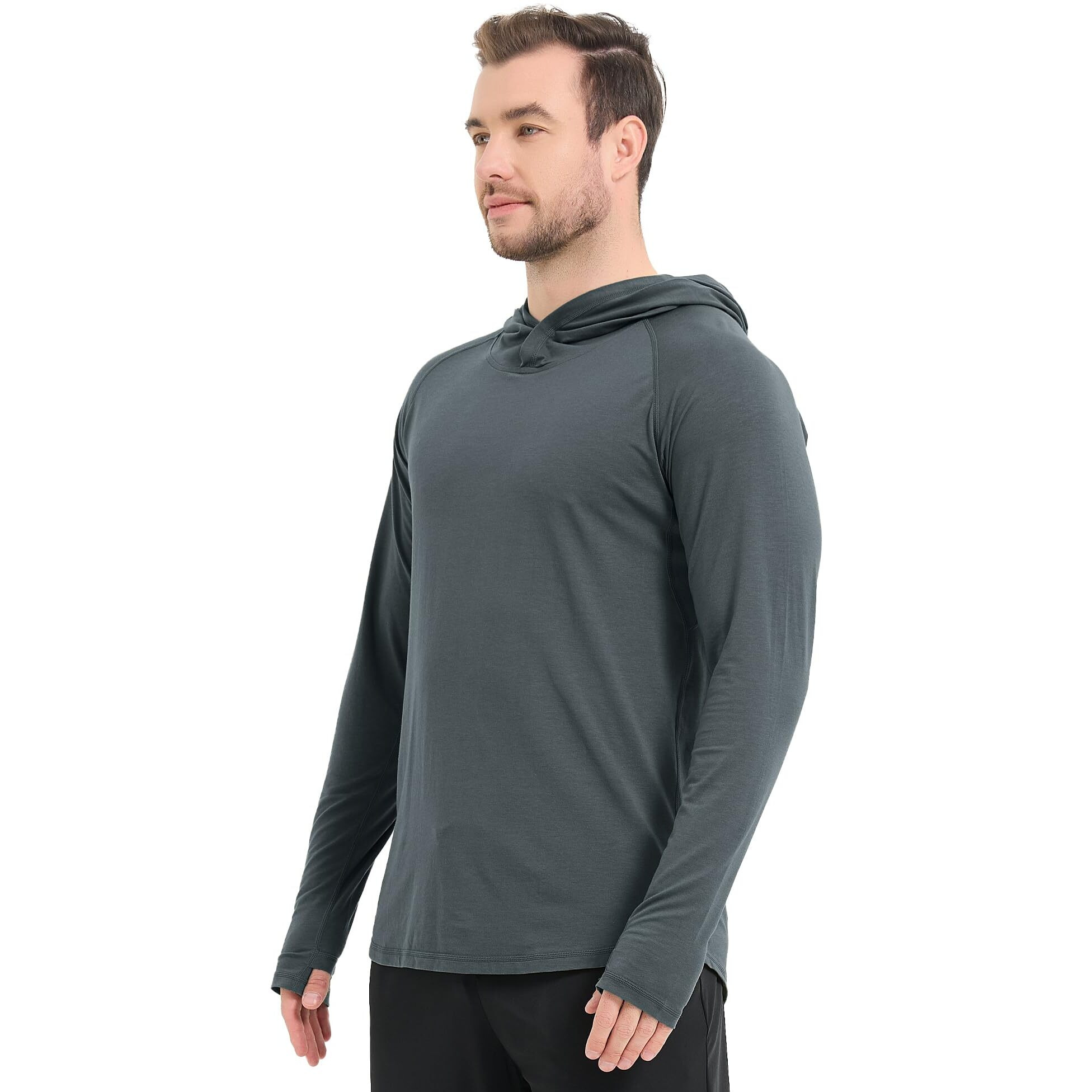 Netdraw Men's Ultra-Soft Bamboo Viscose Hoodie Shirt Upf 50+ Sun Protection Long Sleeve Lightweight Spf Fishing Hiking Uv Shirt (Oil Grey, Small)