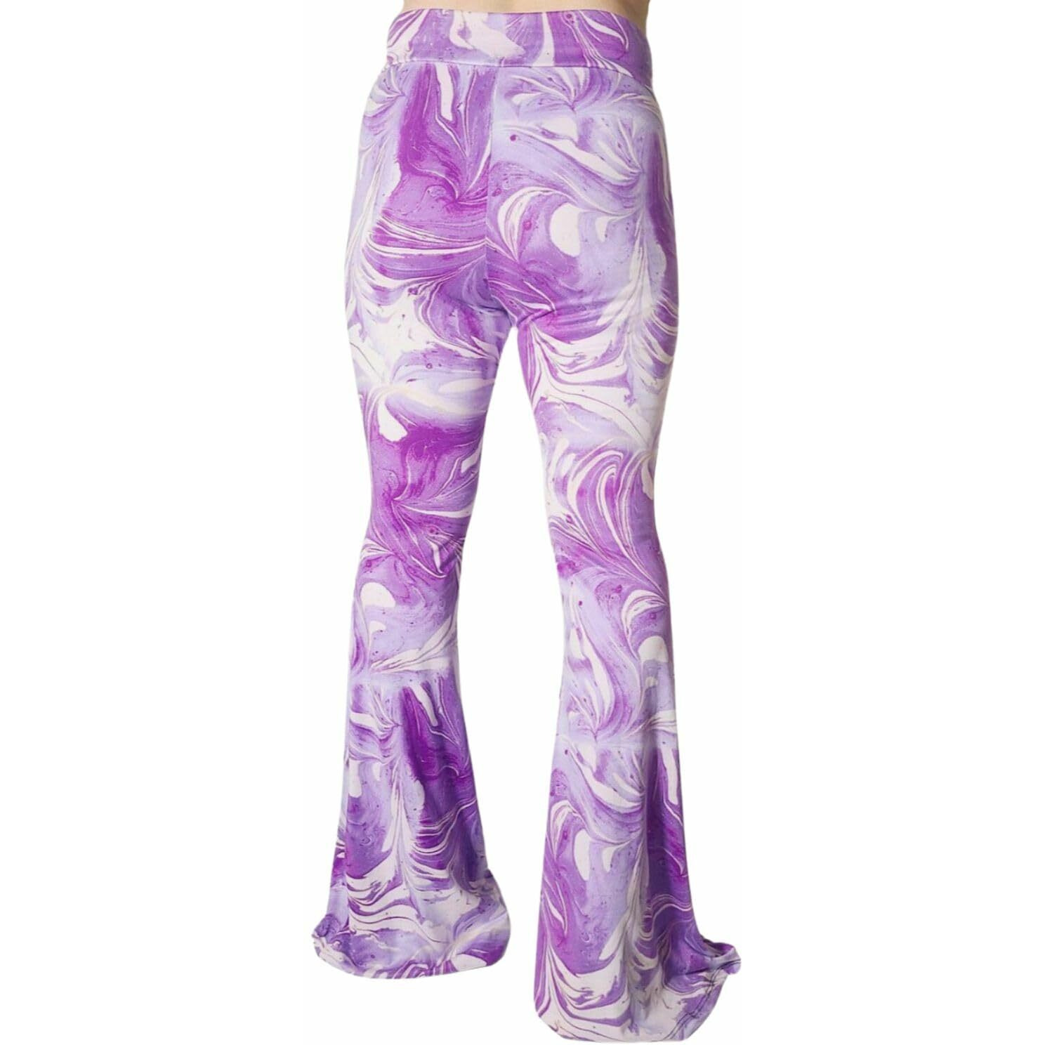 Shopmytrend Smt Women's High Waist Wide Leg Long Bell Bottom Yoga Pants Large Ink&Oil Lavender