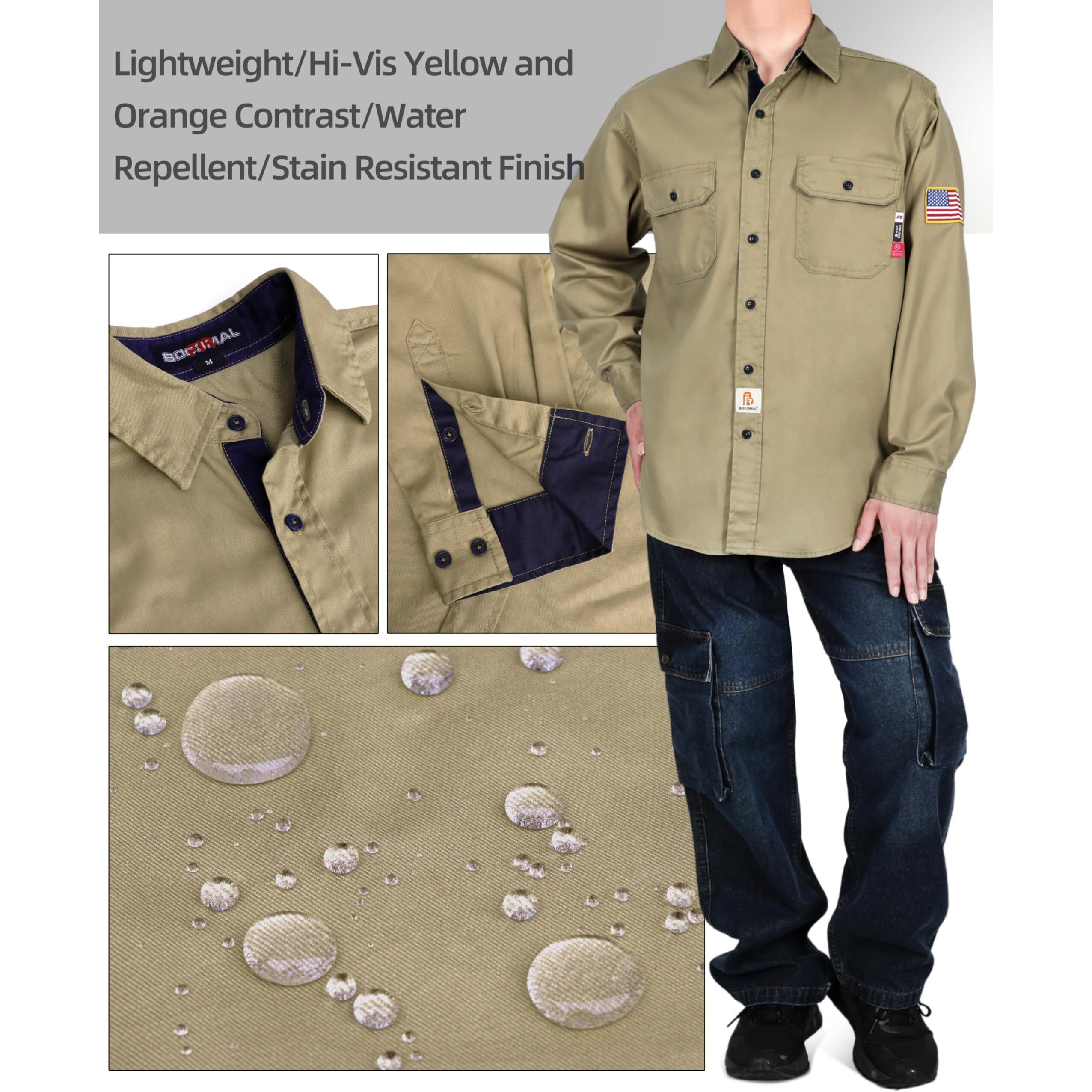 Bocomal Fr Shirts For Men Flame Resistant Light Weight Nfpa2112 Fire Retardant Welding Shirt Water & Oil Repellent Finish