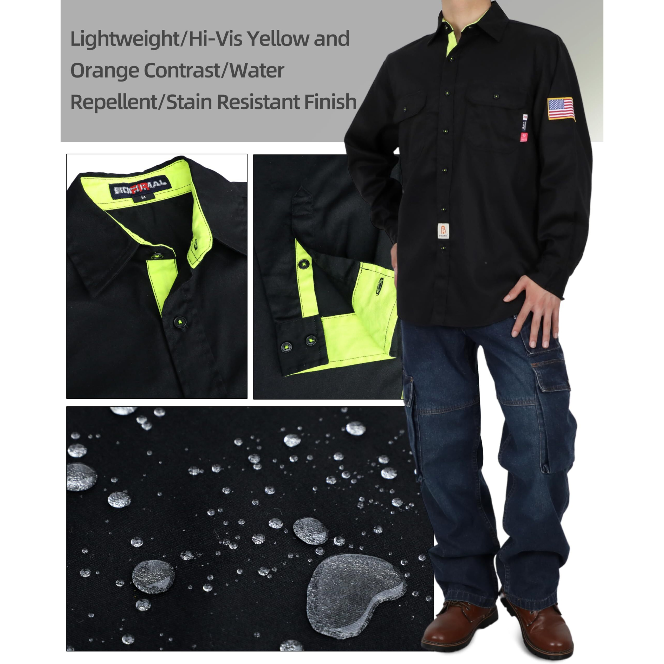 Bocomal Fr Shirts For Men Flame Resistant Light Weight Nfpa2112 Fire Retardant Welding Shirt Water & Oil Repellent Finish