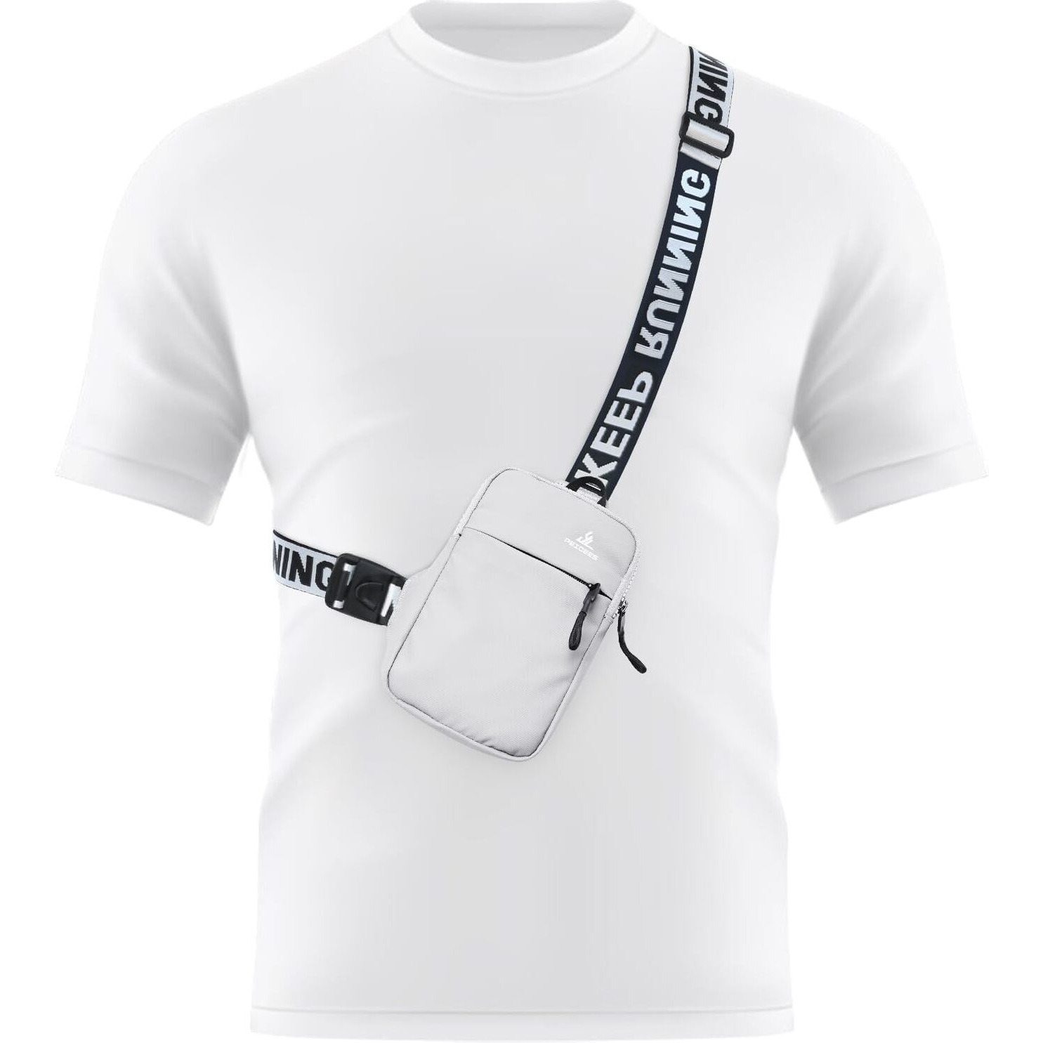 Peicees Mini Crossbody Sling Bag Chest Bag Dual Pocket Water Resistant Fanny Pack Running Phone Holder For Men Women Workout Travel, White
