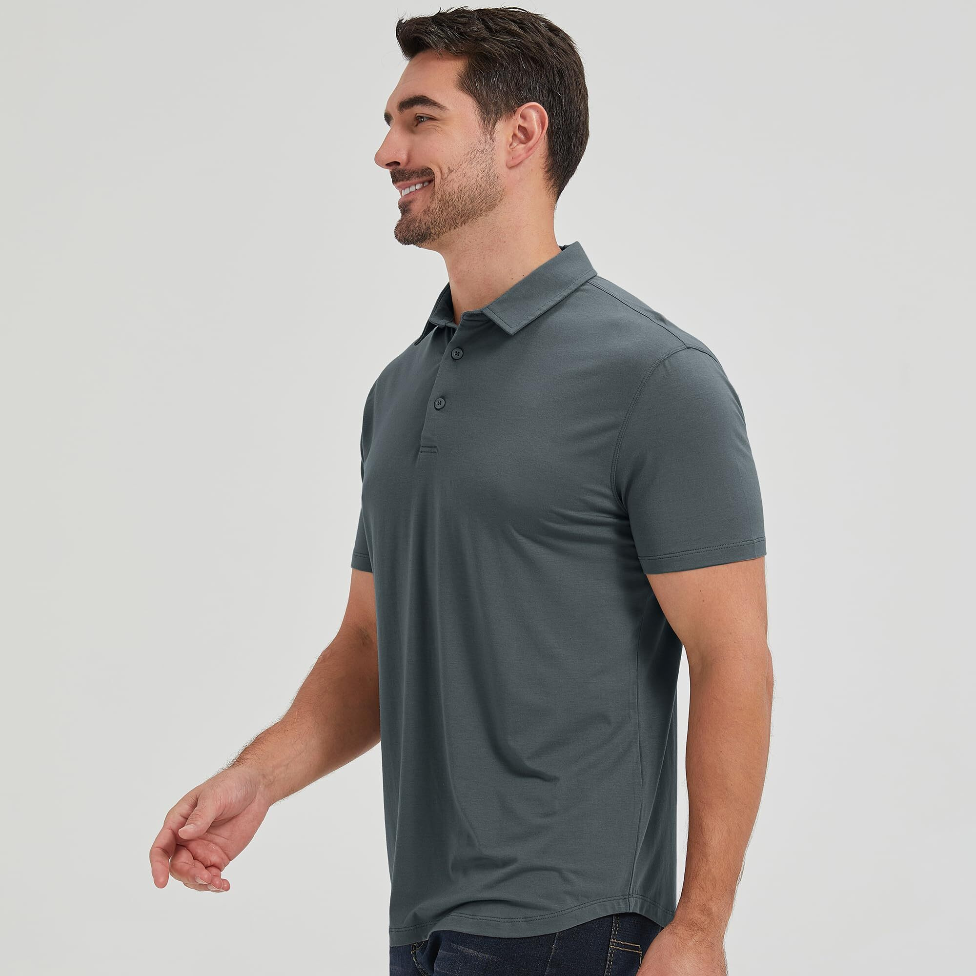 Netdraw Mens Ultra Soft Bamboo Viscose Polo Curved Hem Upf 50+ Casual Collared Golf Shirt, Black/Olive Green/Oil Grey, Large