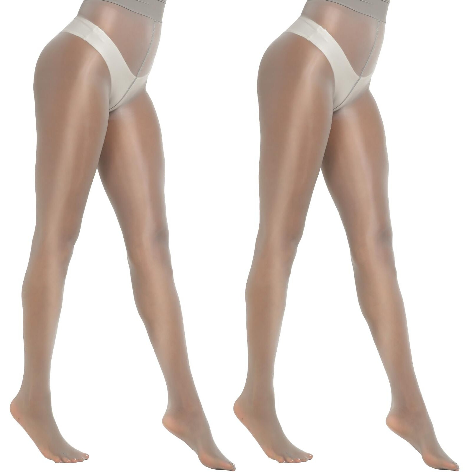 Manzi 2 Pairs Women's Shiny Sheer Pantyhose Gloss Tights High Waist Nylons Silk Smooth Oil Shimmer Stockings Tights Grey S-M
