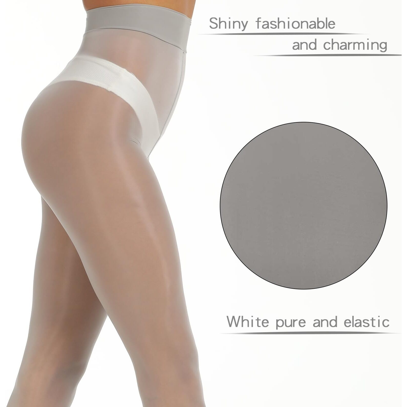 Manzi 2 Pairs Women's Shiny Sheer Pantyhose Gloss Tights High Waist Nylons Silk Smooth Oil Shimmer Stockings Tights Grey S-M