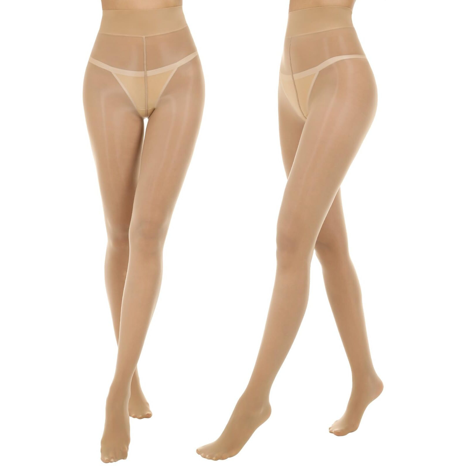 Aaronano 2 Pairs Natural Shiny Pantyhose For Women High Waist Silk Oil Shimmer Sheer Tights L-Xl