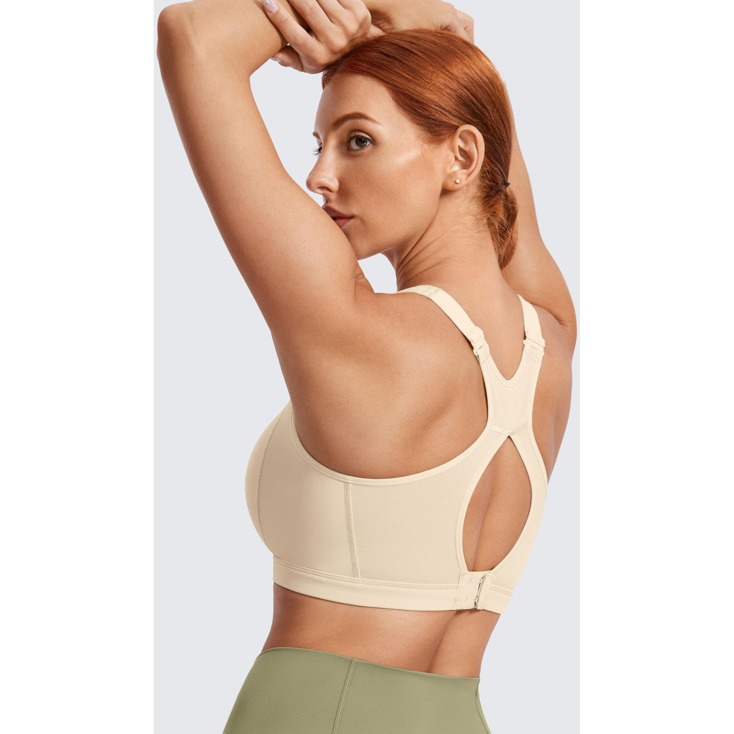 Syrokan Full Coverage Plus Size Sports Bras For Women High Support Racerback Padded Bras For Women No Underwire Oil Beige 32B