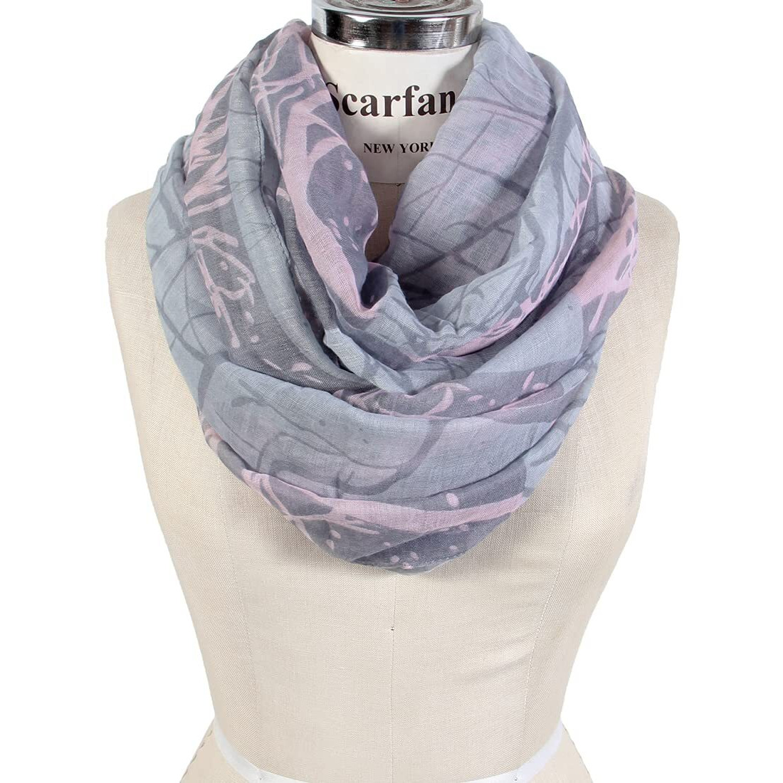 Scarfand's Mixed Colors Oil Paint Tie-Dye Spring Fashion Versatile Lightweight Infinity Scarves Head Wrap (Wintry (Gray))