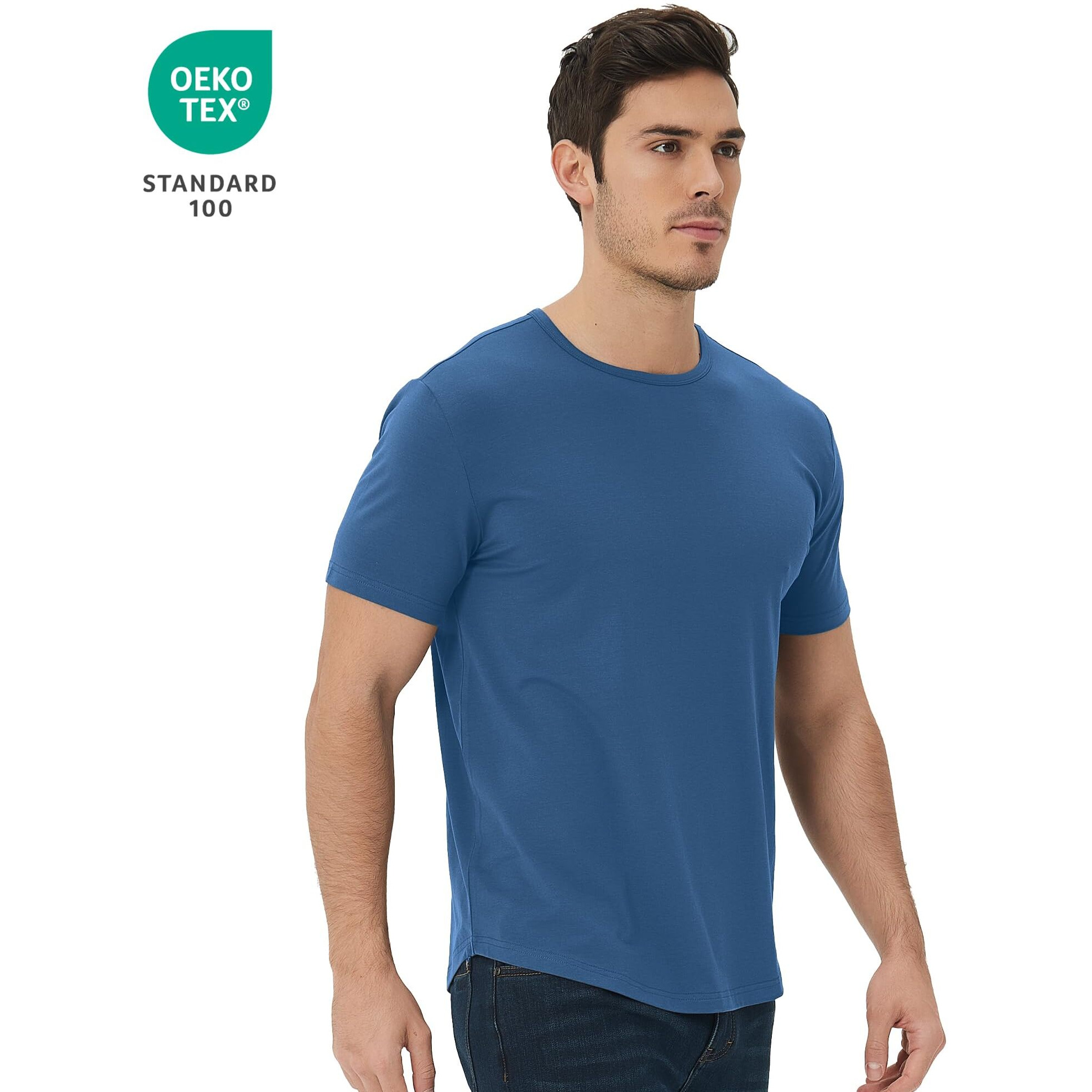 Netdraw Men's Ultra Soft Bamboo Viscose T-Shirt Curve Hem Lightweight Cooling Short Sleeve Casual Basic Tee Shirt, Black/Oil Grey/Denim, Lt