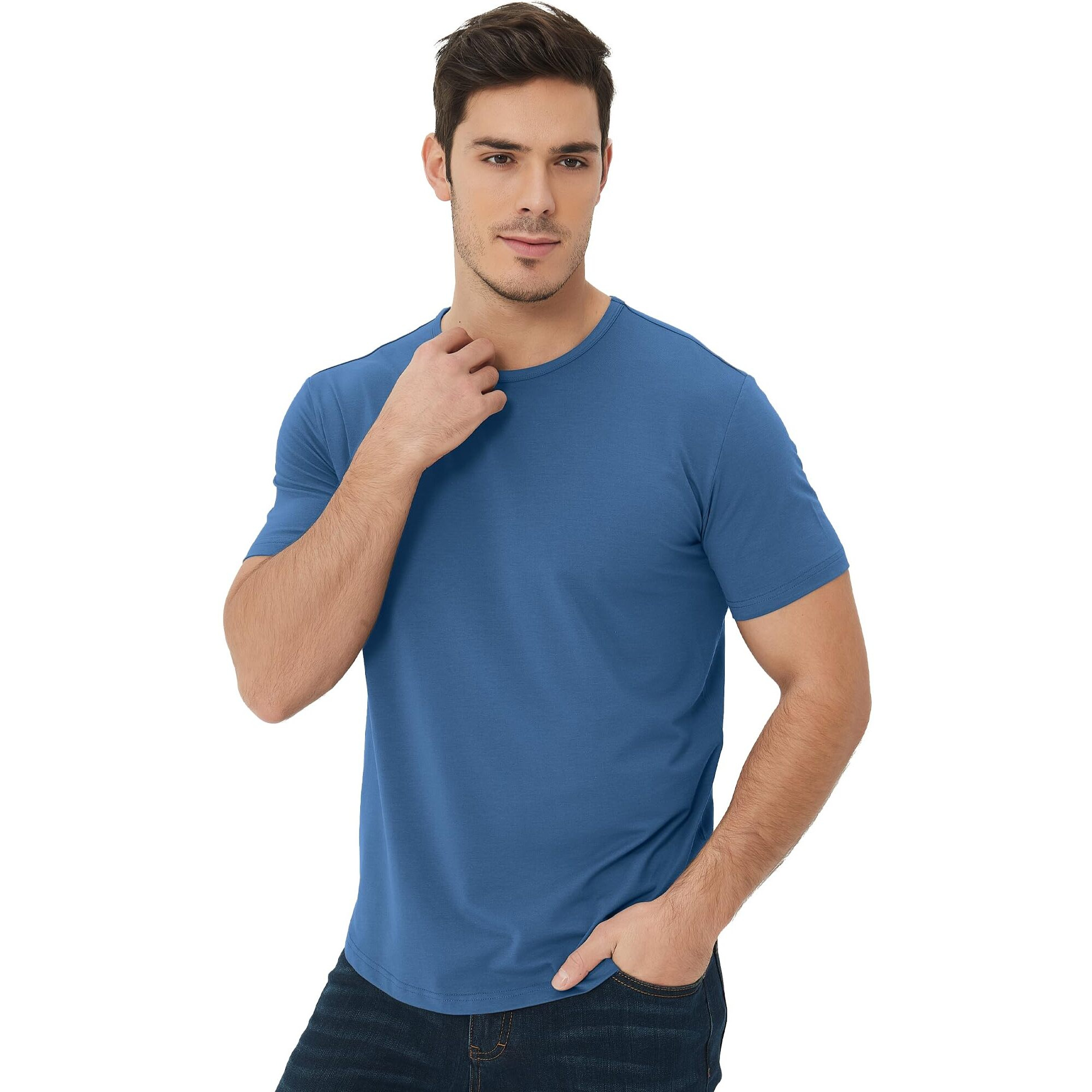 Netdraw Men's Ultra Soft Bamboo Viscose T-Shirt Curve Hem Lightweight Cooling Short Sleeve Casual Basic Tee Shirt, Black/Oil Grey/Denim, Lt
