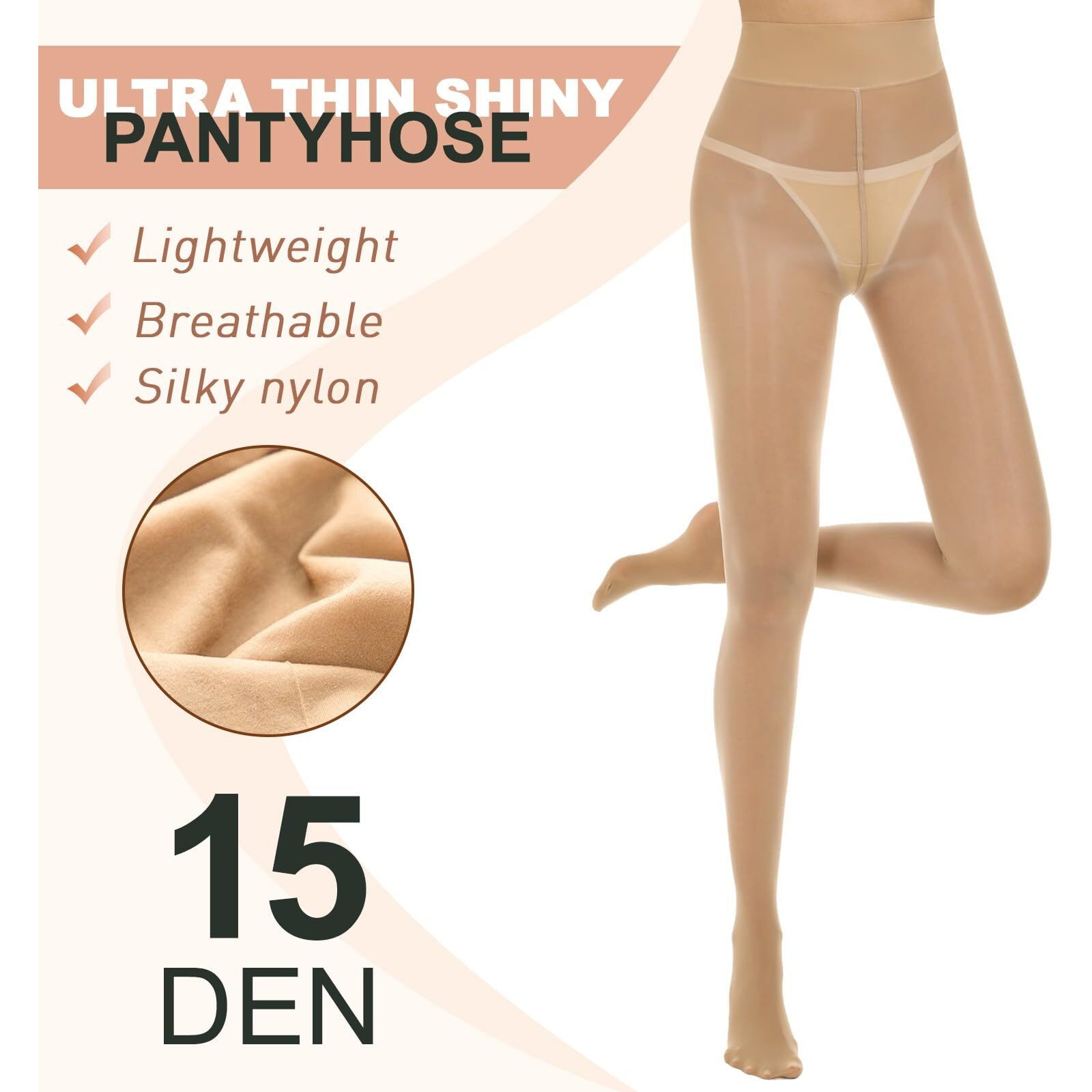 Aaronano Shiny Pantyhose For Women High Waist Silk Oil Shimmer Sheer Tights 1 Pairs Black And 1 Pairs Natural S-M