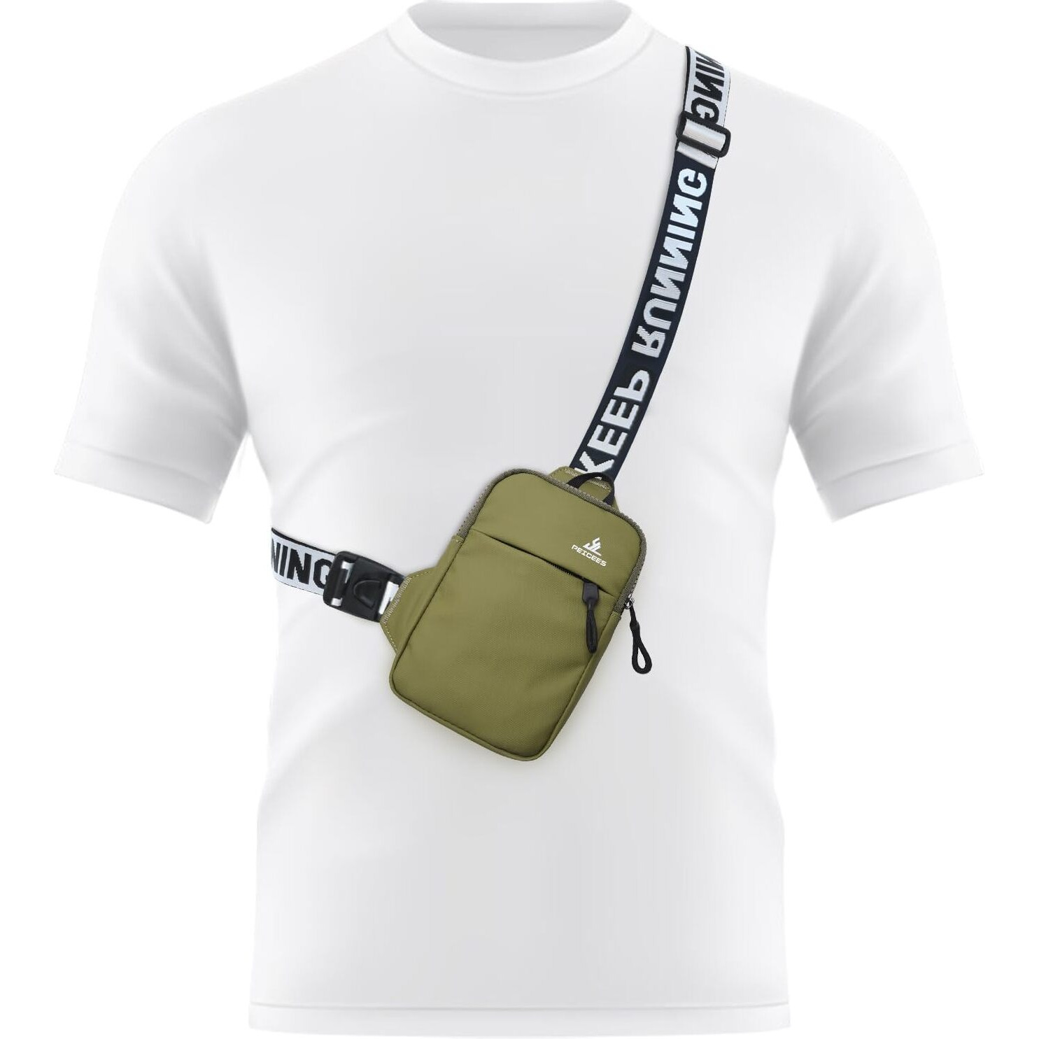 Peicees Mini Crossbody Sling Bag Chest Bag Dual Pocket Water Resistant Fanny Pack Running Phone Holder For Men Women Workout Travel, Army Green