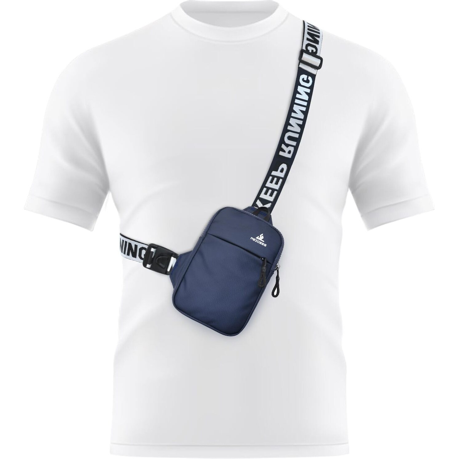 Peicees Mini Crossbody Sling Bag Chest Bag Dual Pocket Water Resistant Fanny Pack Running Phone Holder For Men Women Workout Travel, Dark Blue