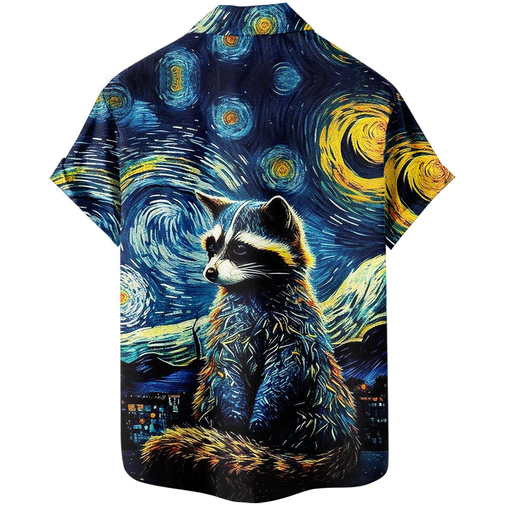 Oil Painting Raccoon Hawaiian Shirt, Short Sleeve Button Down, Art Print, Regular Fit