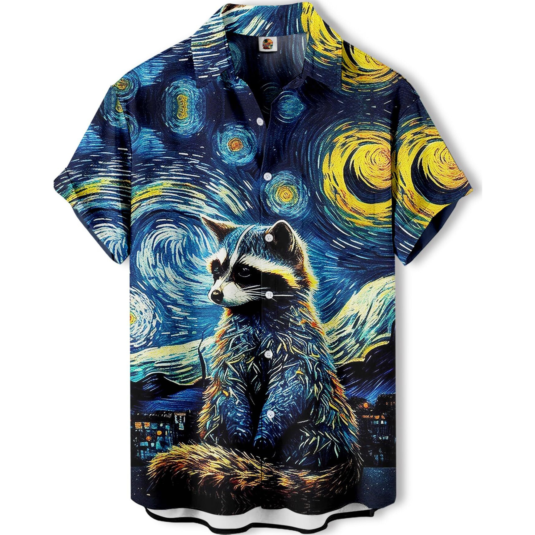 Oil Painting Raccoon Hawaiian Shirt, Short Sleeve Button Down, Art Print, Regular Fit