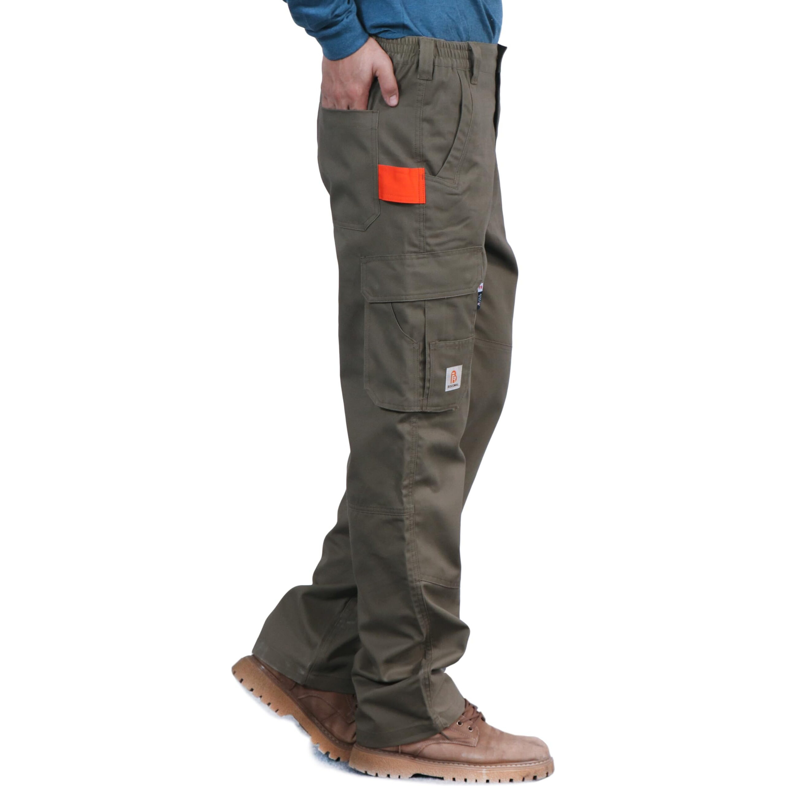 Bocomal Fr Pants For Men Utility Cargo Pockets Flame Resistant/Fire Retardant Carpenter Water Oil Repellent Finish Arm Green