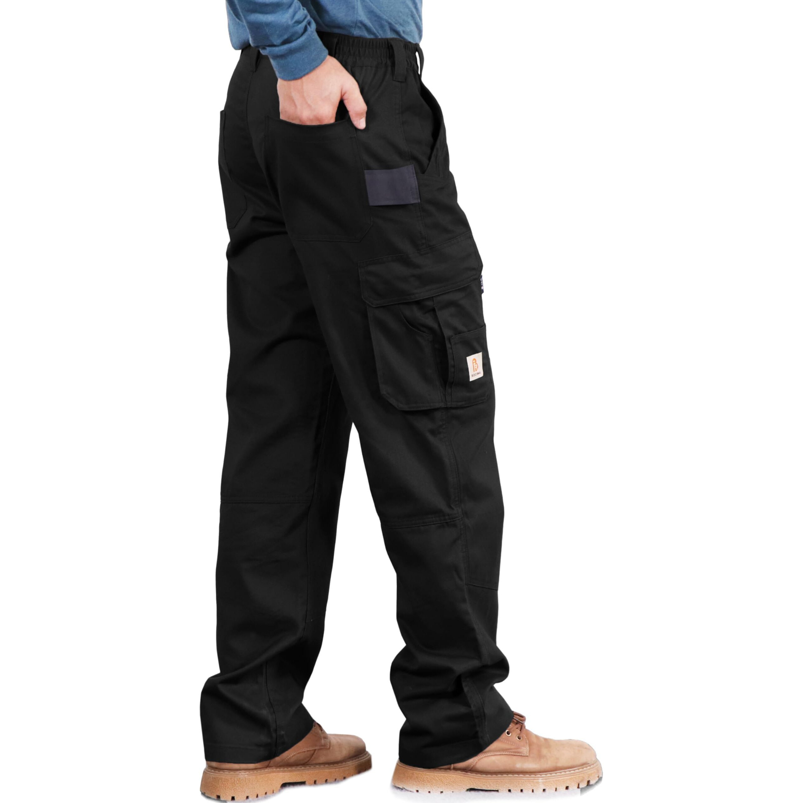 Bocomal Fr Pants For Men Utility Cargo Pockets Flame Resistant/Fire Retardant Carpenter Water Oil Repellent Finish Black