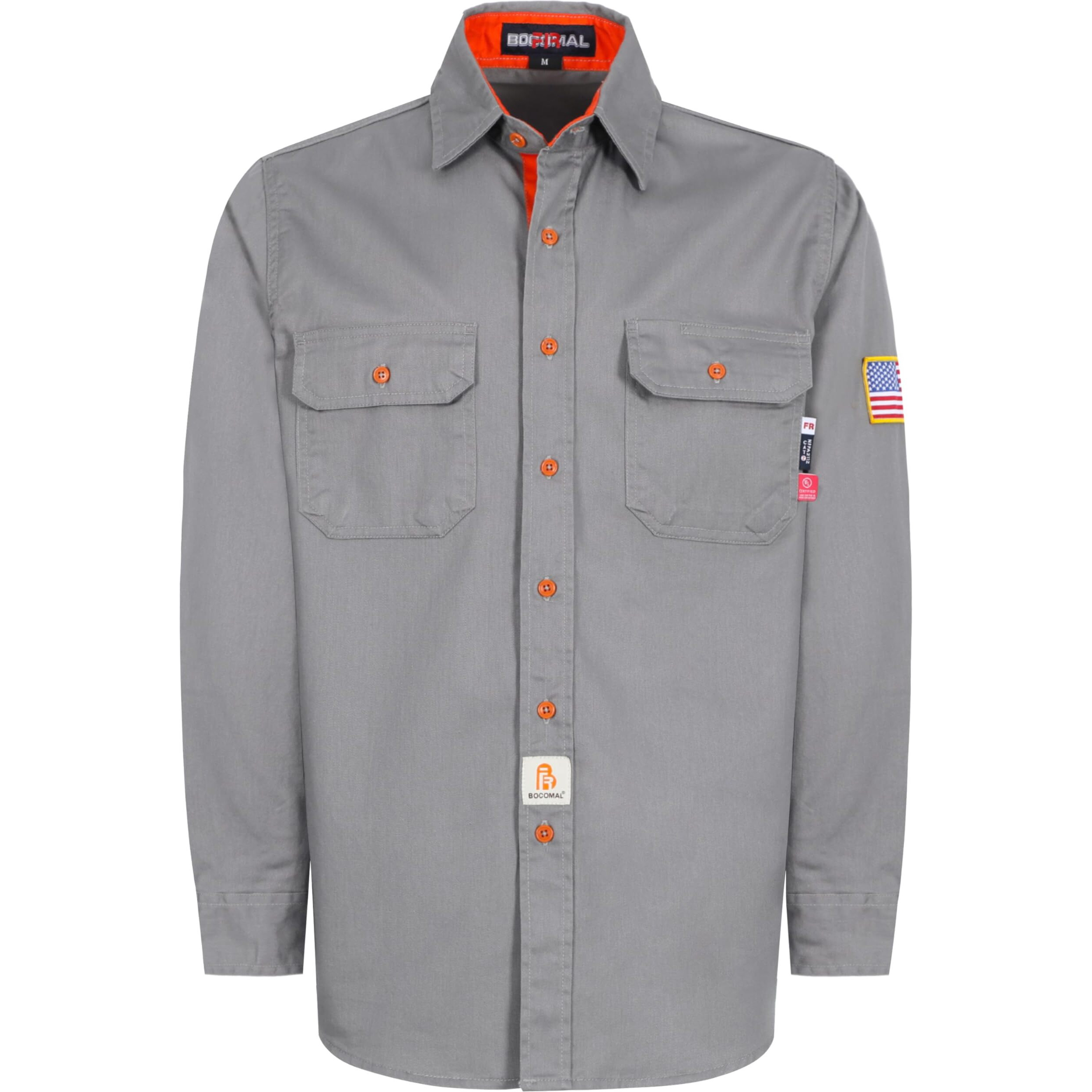 Bocomal Fr Shirts For Men Flame Resistant Light Weight Nfpa2112 Fire Retardant Welding Shirt Water & Oil Repellent Finish