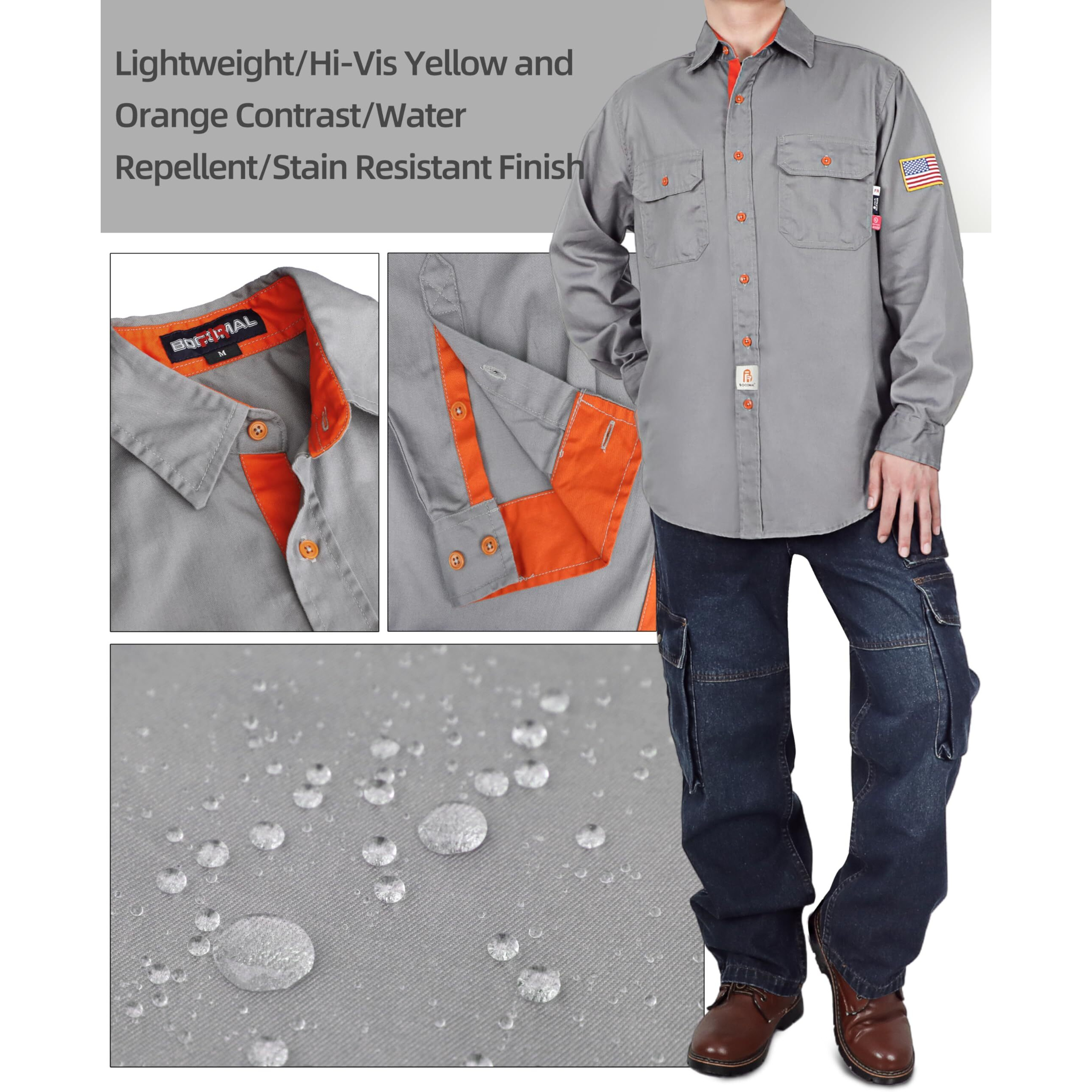 Bocomal Fr Shirts For Men Flame Resistant Light Weight Nfpa2112 Fire Retardant Welding Shirt Water & Oil Repellent Finish