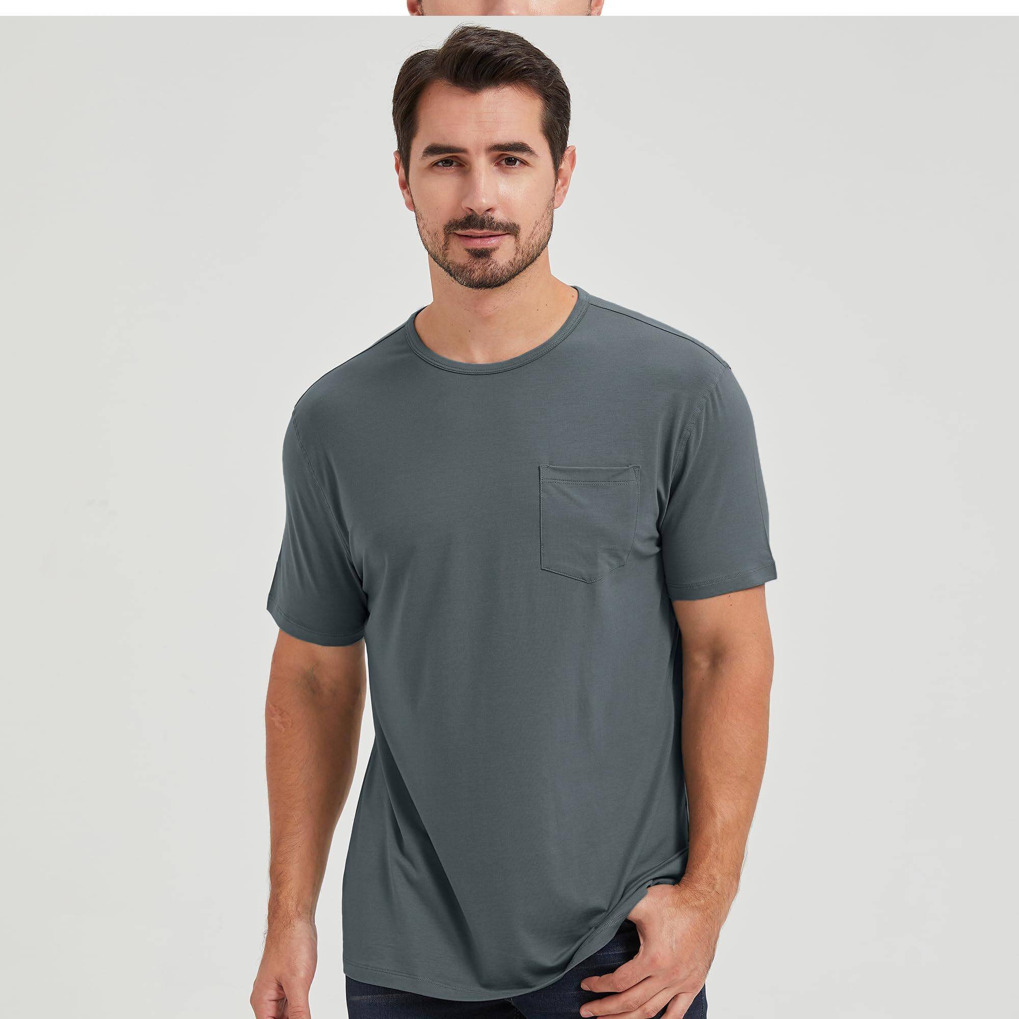 Netdraw Men's Ultra Soft Bamboo Viscose Pocket T-Shirt Classic Fit Lightweight Cooling Short Sleeve Casual Basic Cotton Shirt (Oil Grey, Small)