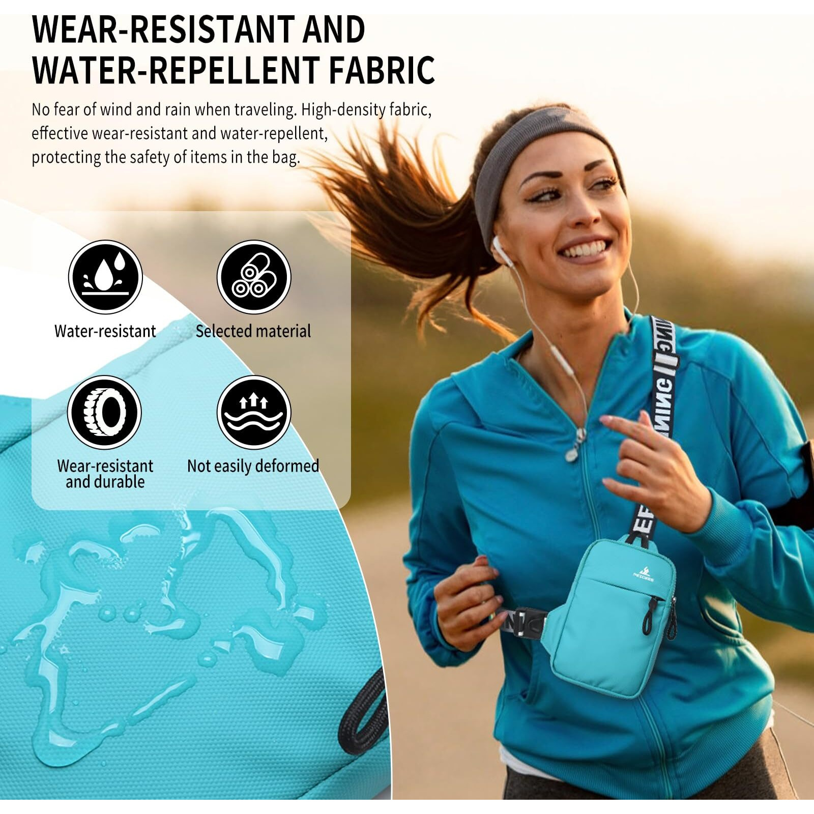 Peicees Mini Crossbody Sling Bag Chest Bag Dual Pocket Water Resistant Fanny Pack Running Phone Holder For Men Women Workout Travel, Lake Blue