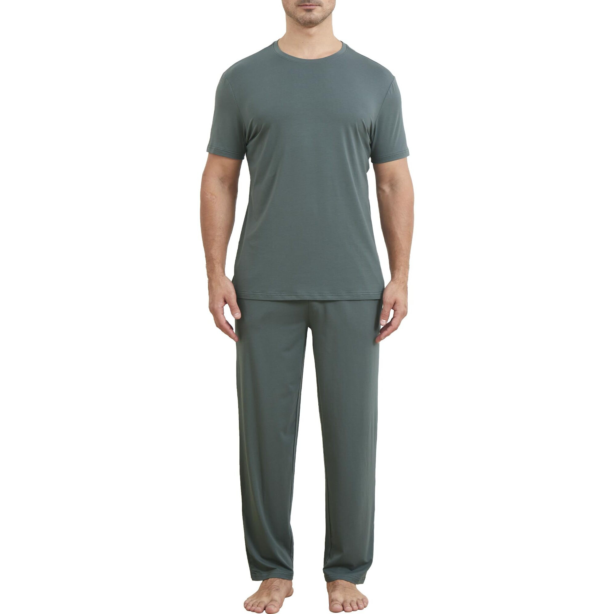 Netdraw Men's Ultra Soft Bamboo Viscose Pajama Sets Lightweight Comfy Lounge Sleep Short Sleeve Pjs Sleepwear, Short Sleeve/Pants-Oil Grey, Small