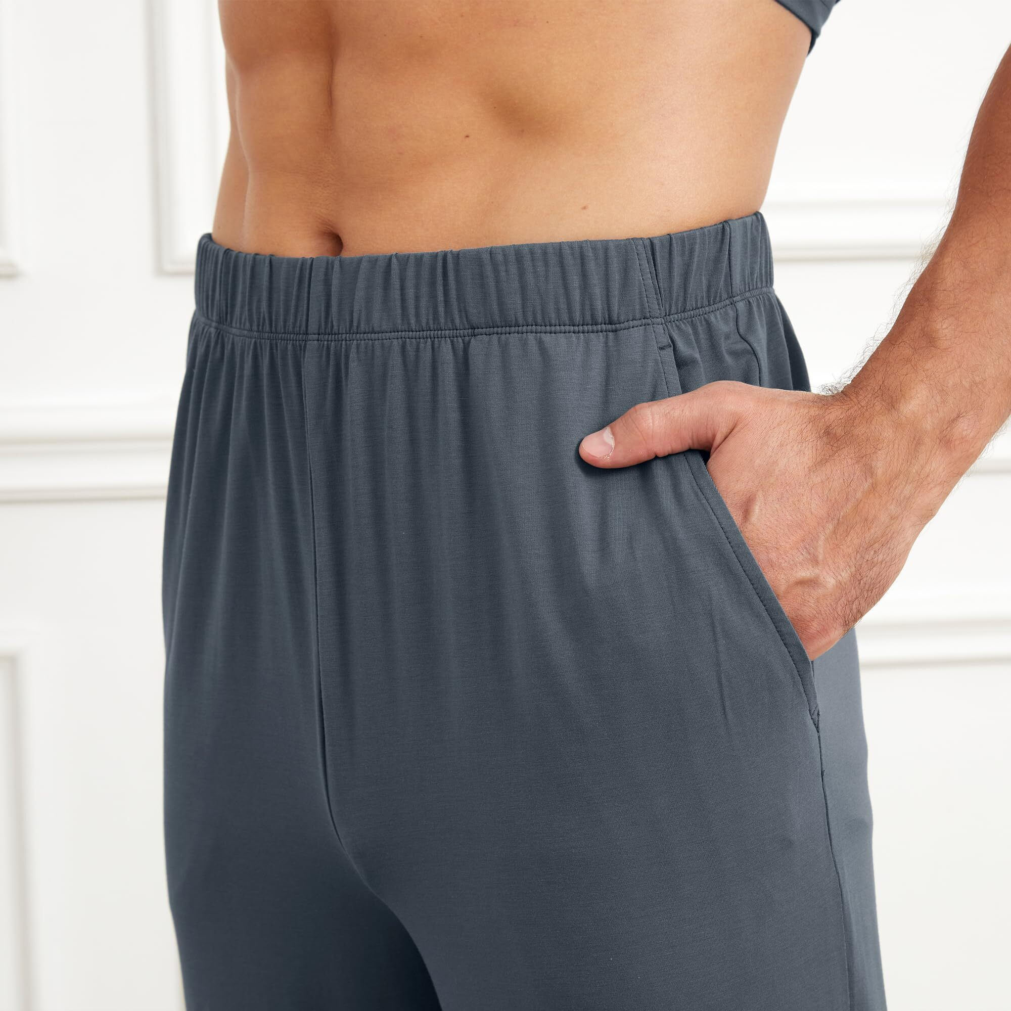 Netdraw Men's Ultra Soft Bamboo Viscose Pajama Sets Lightweight Comfy Lounge Sleep Short Sleeve Pjs Sleepwear, Short Sleeve/Pants-Oil Grey, Small
