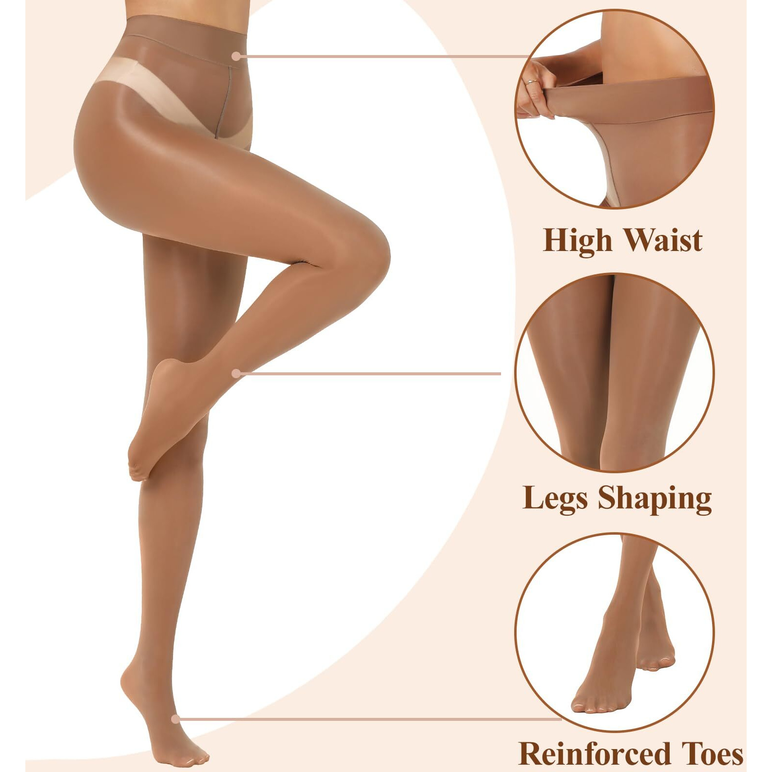 Aaronano 2 Pairs Brown Shiny Pantyhose For Women High Waist Silk Oil Shimmer Sheer Tights S-M