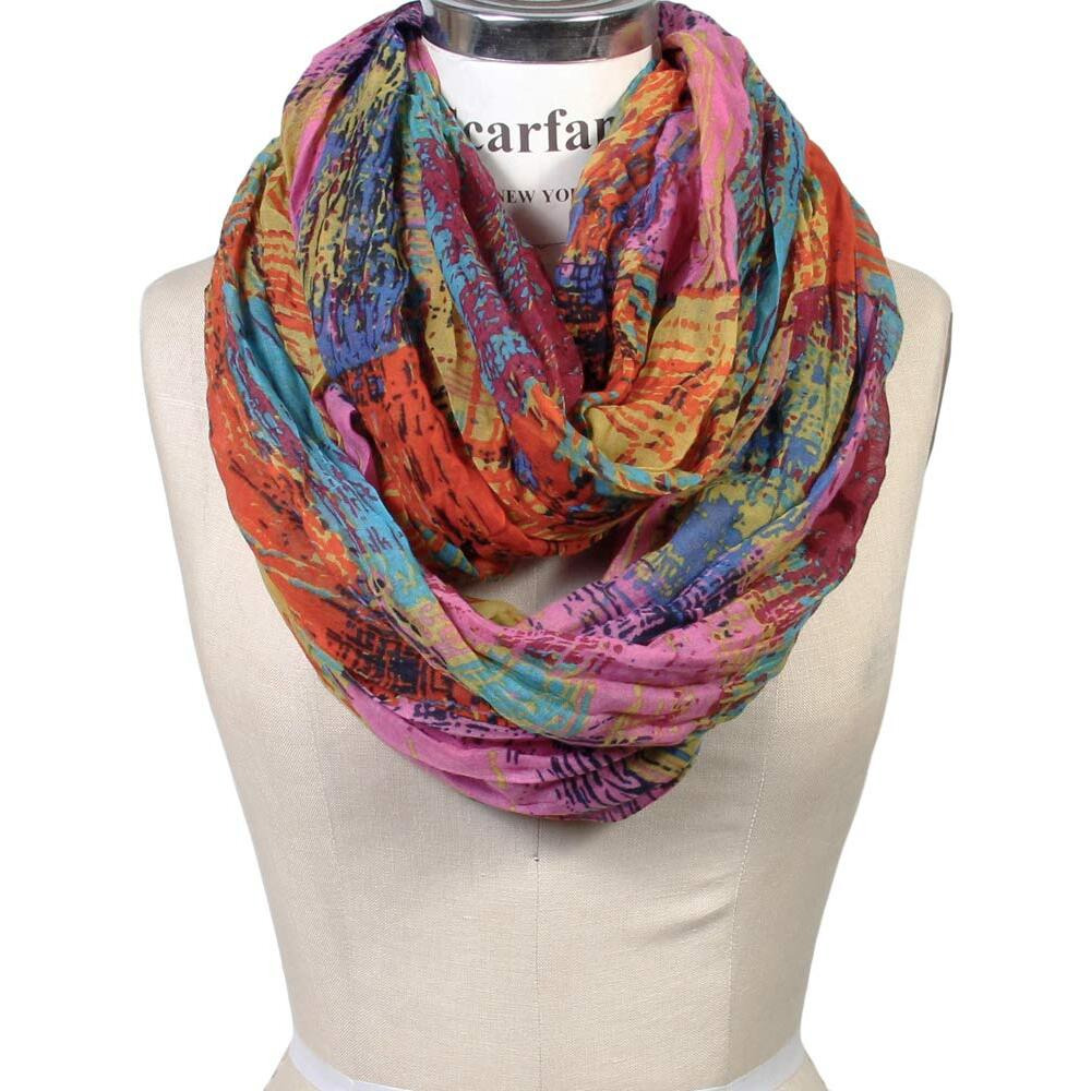 Scarfand's Mixed Colors Oil Paint Tie-Dye Spring Fashion Versatile Lightweight Infinity Scarves Head Wrap (Mixed Color - Pkor)