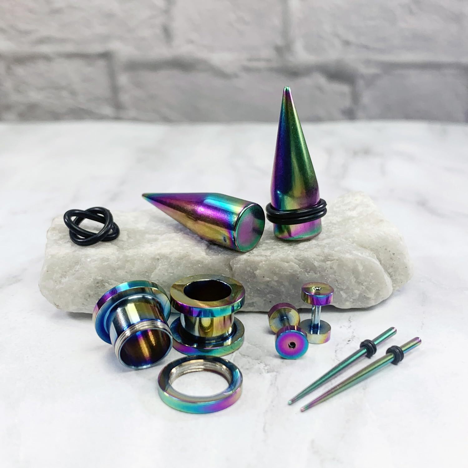 Bodyj4You 37Pc Ear Stretching Kit - Beginner Gauges 14G-00G Starter Set - Aftercare Jojoba Oil - Rainbow Steel Tapers Plugs Screw Fit Tunnels - Women Eyelet Mens Earrings Expander Piercing Jewelry