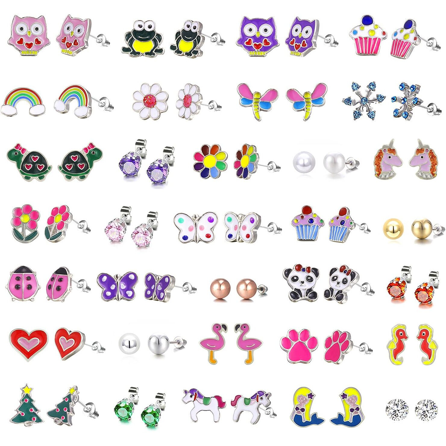 33-Pair Drip Oil Enamel Earring Set- Cute Stud Earrings For Girls,Adorable & Hypoallergenic Earrings For Sensitivity-Free With Stainless Steel Post