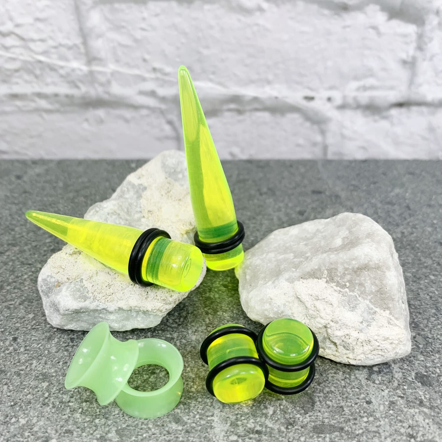 Bodyj4You 54Pc Ear Stretching Kit 14G-12Mm - Aftercare Jojoba Oil - Transparent Green Acrylic Plugs Gauge Tapers Silicone Tunnels - Lightweight Expanders Men Women
